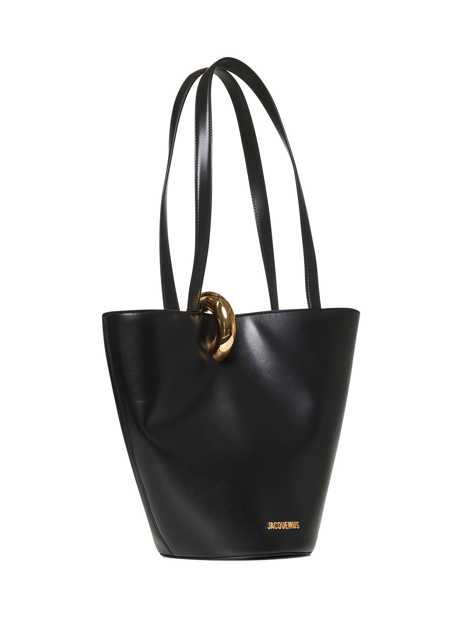 JACQUEMUS The Medium Bambola Asymmetric Leather Bucket Bag In Black 990 Product Image