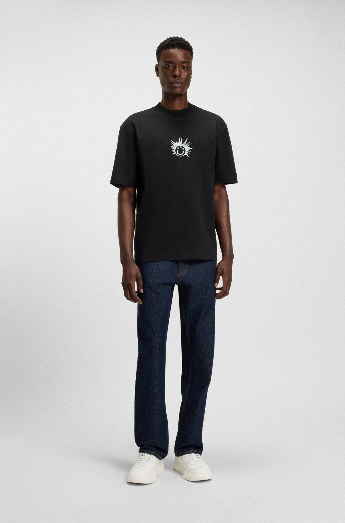 Cotton-jersey T-shirt with Happy HUGO artwork Product Image