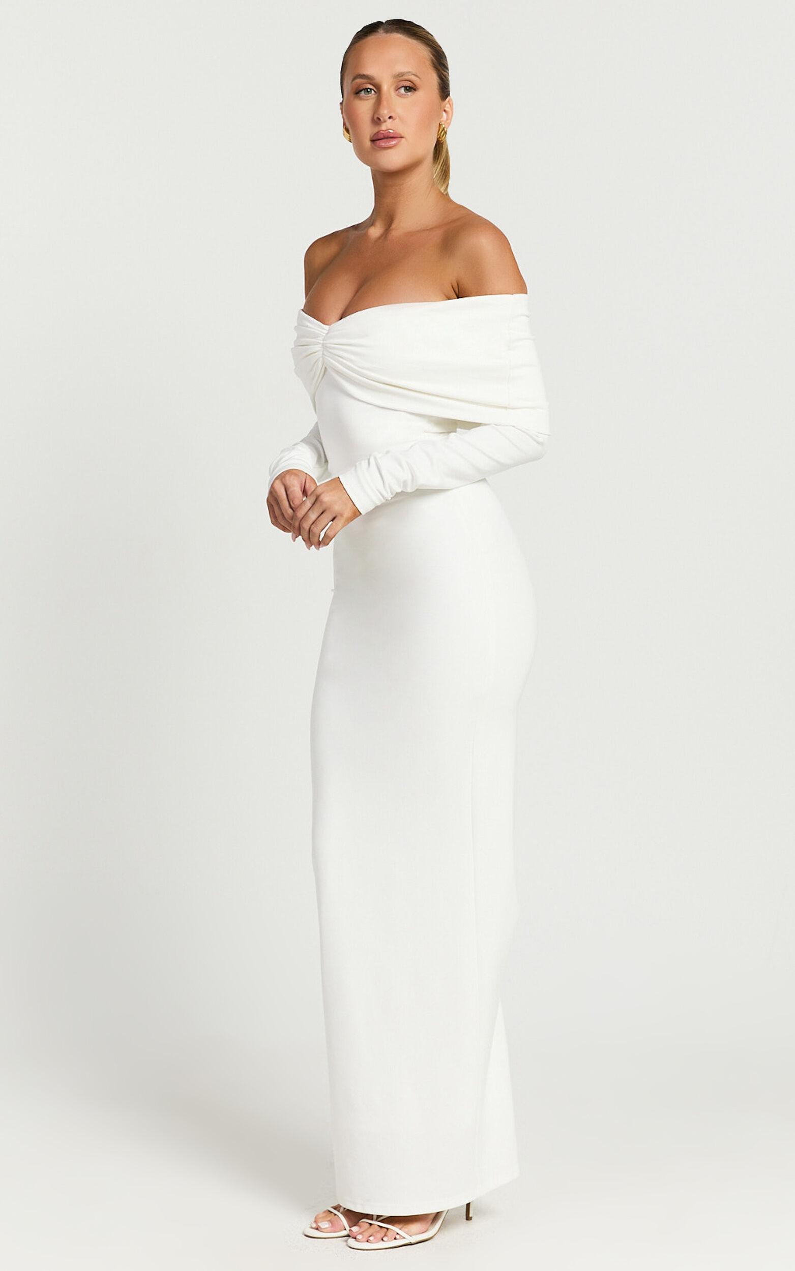 Rani Maxi Dress - Off Shoulder Long Sleeve Bodycon Dress in Off White Product Image