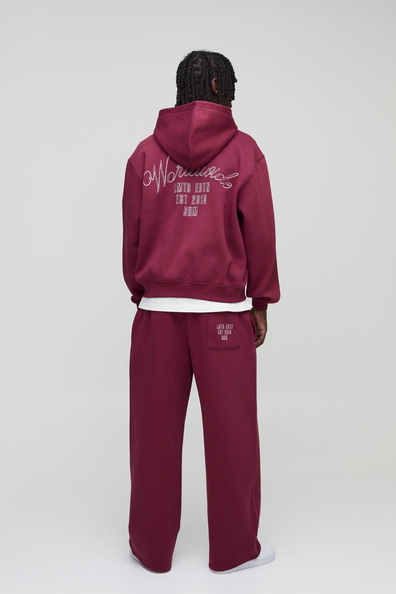 Oversized Boxy Worldwide Embroidered Zip Through Hoodie | boohooMAN USA Product Image