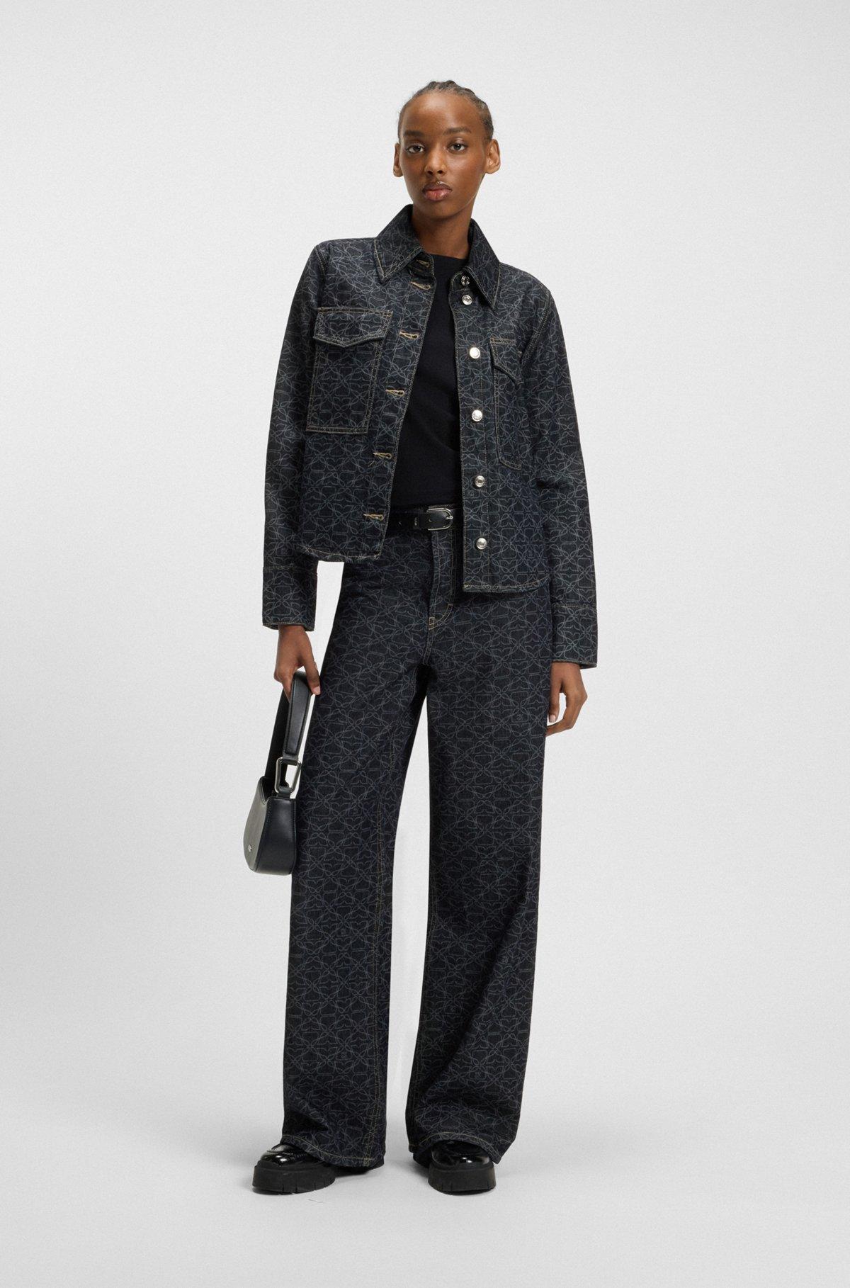 HUGO - Rigid-denim jacket with monogram laser print - Dark Blue Product Image