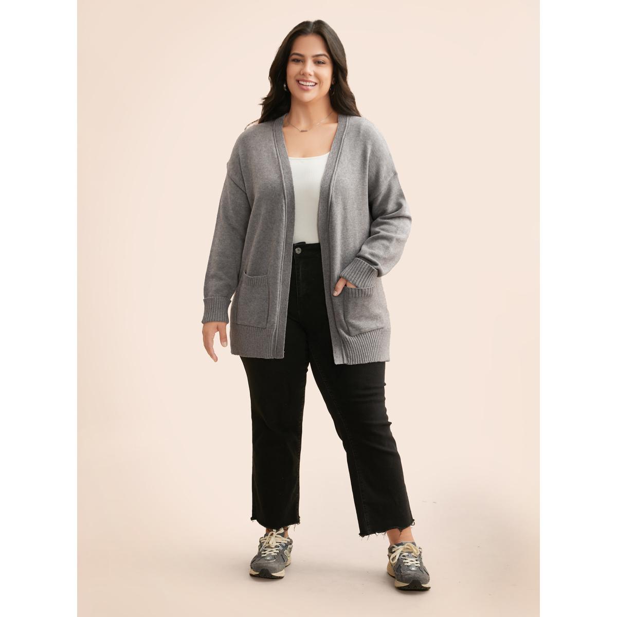 Plus Size Supersoft Essentials Open Pockets Cardigan DimGray Women Leisure Loose Long Sleeve Casual Cardigans BloomChic 26/4X Product Image