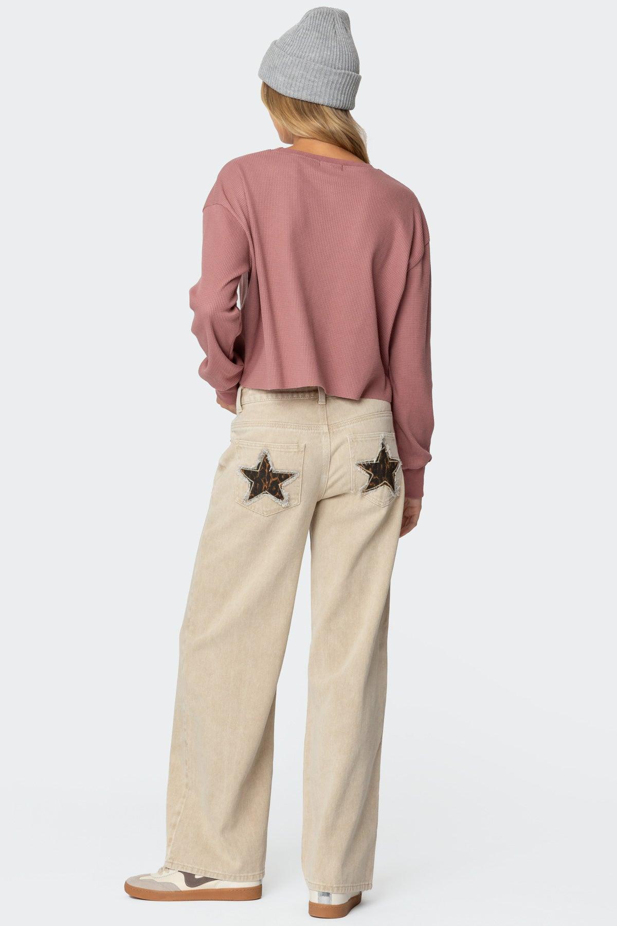 Leopard Star Low Rise Washed Jeans Product Image