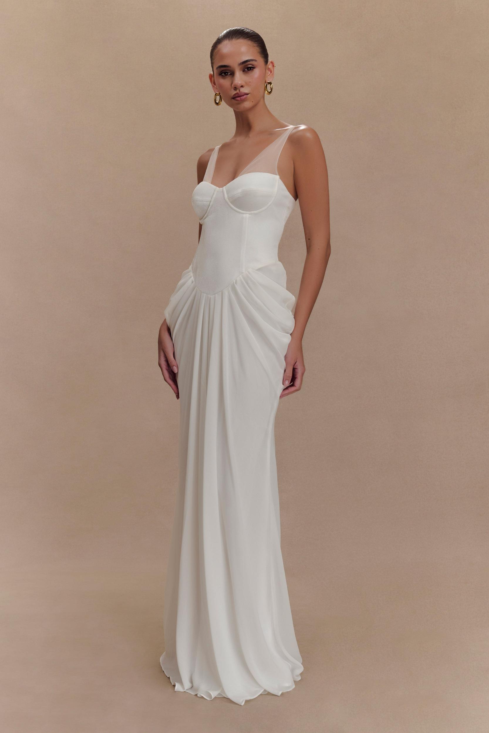 Roxanne Velvet Corset Maxi Dress - White Product Image