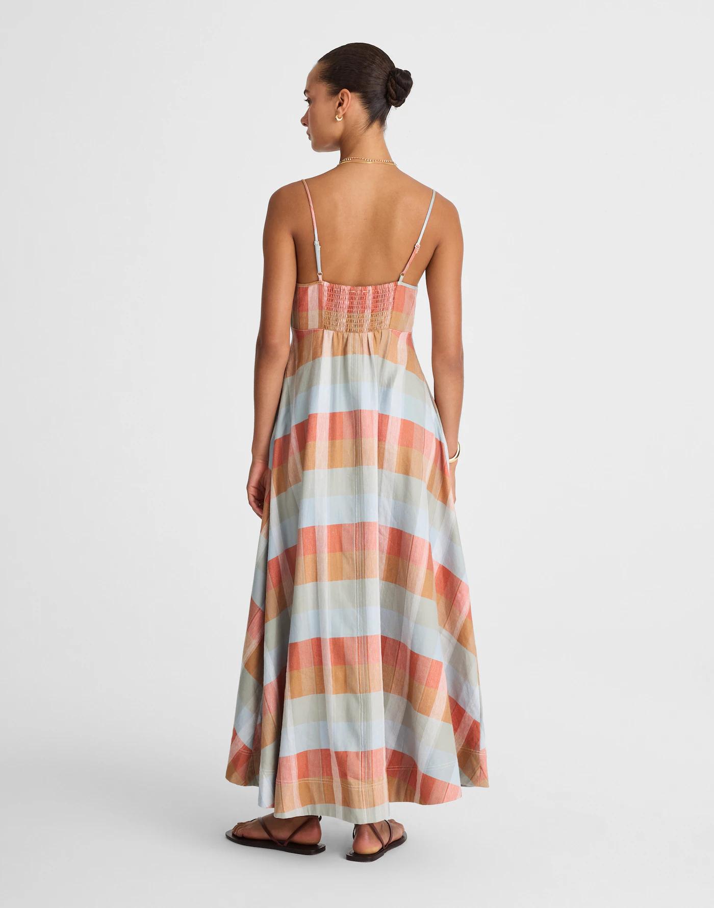 Empire-Waist Midi Dress in Plaid Product Image