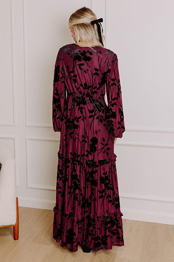 Moonlit Rendezvous Velvet Burnout Maxi Dress in Windsor Wine Product Image