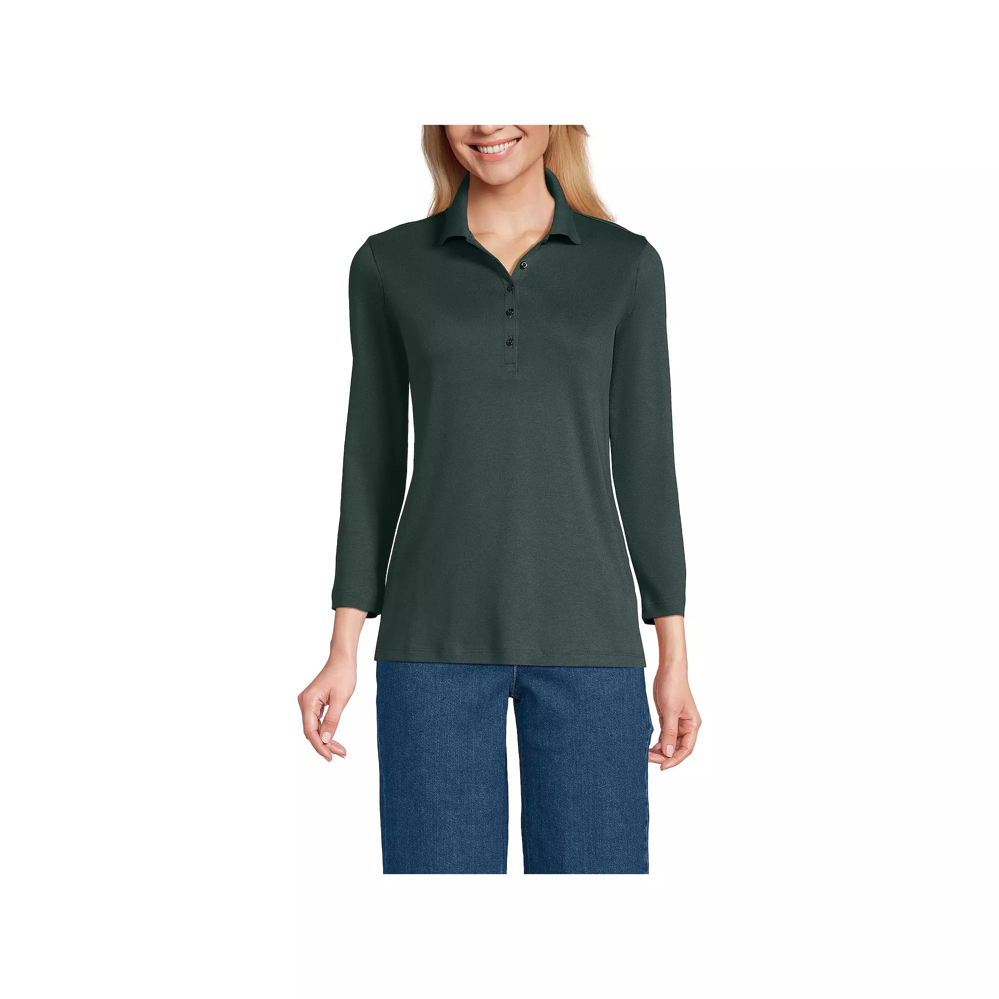 Women's Lands' End Supima Cotton 3/4-Sleeve Polo Shirt,  Product Image