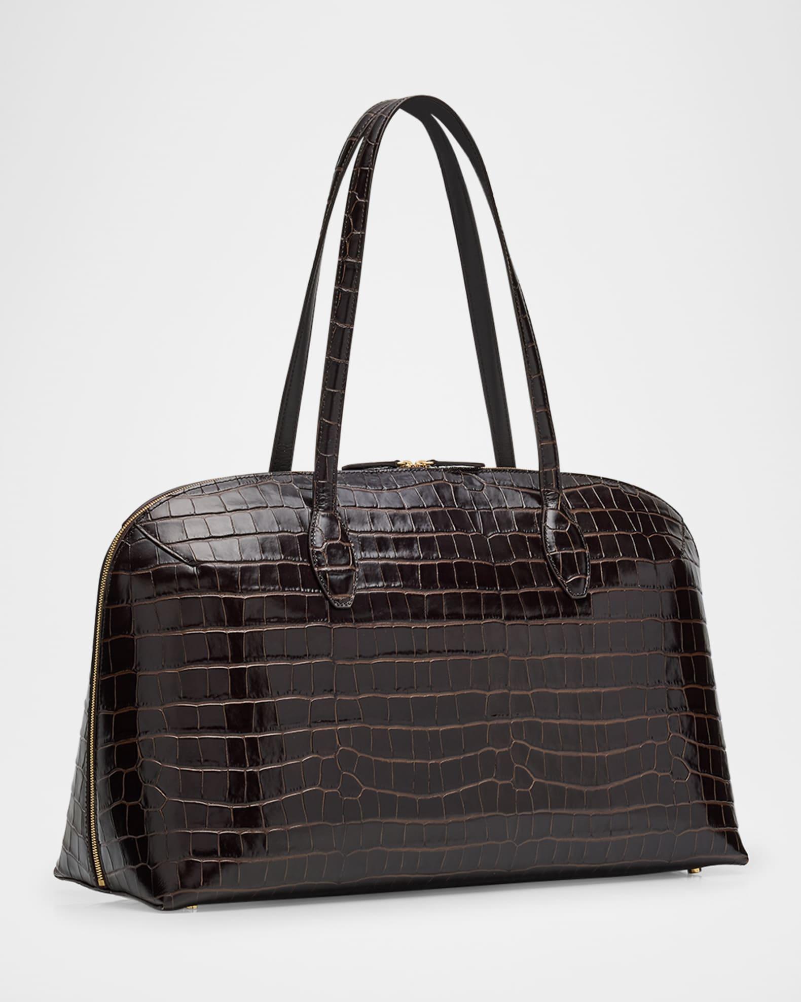 Curved Croc-Embossed Leather Day Tote Bag Product Image