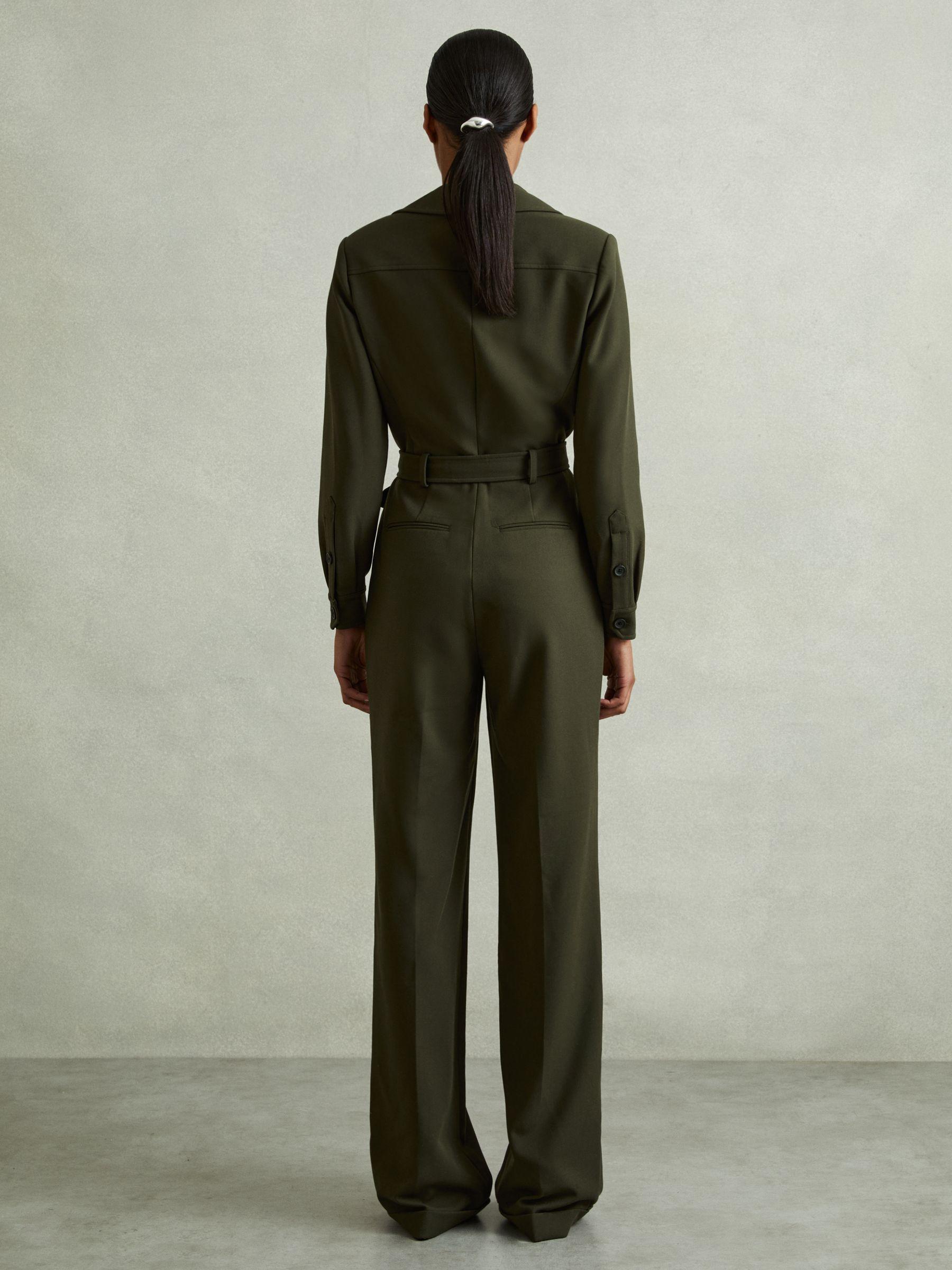 Belted Utility Jumpsuit in Dark Green Product Image