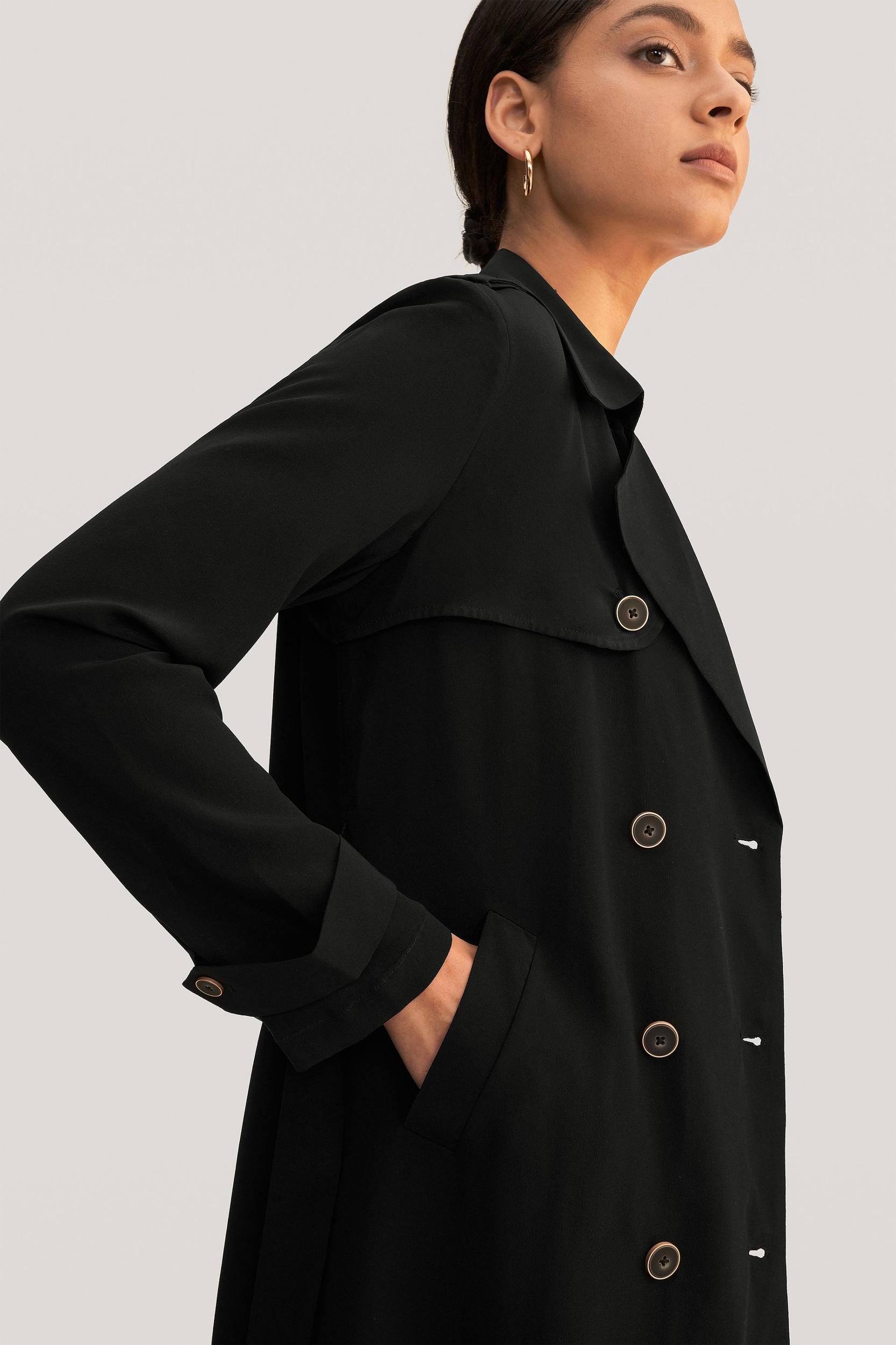 Classic Double-Breasted Silk Trench Coat Product Image