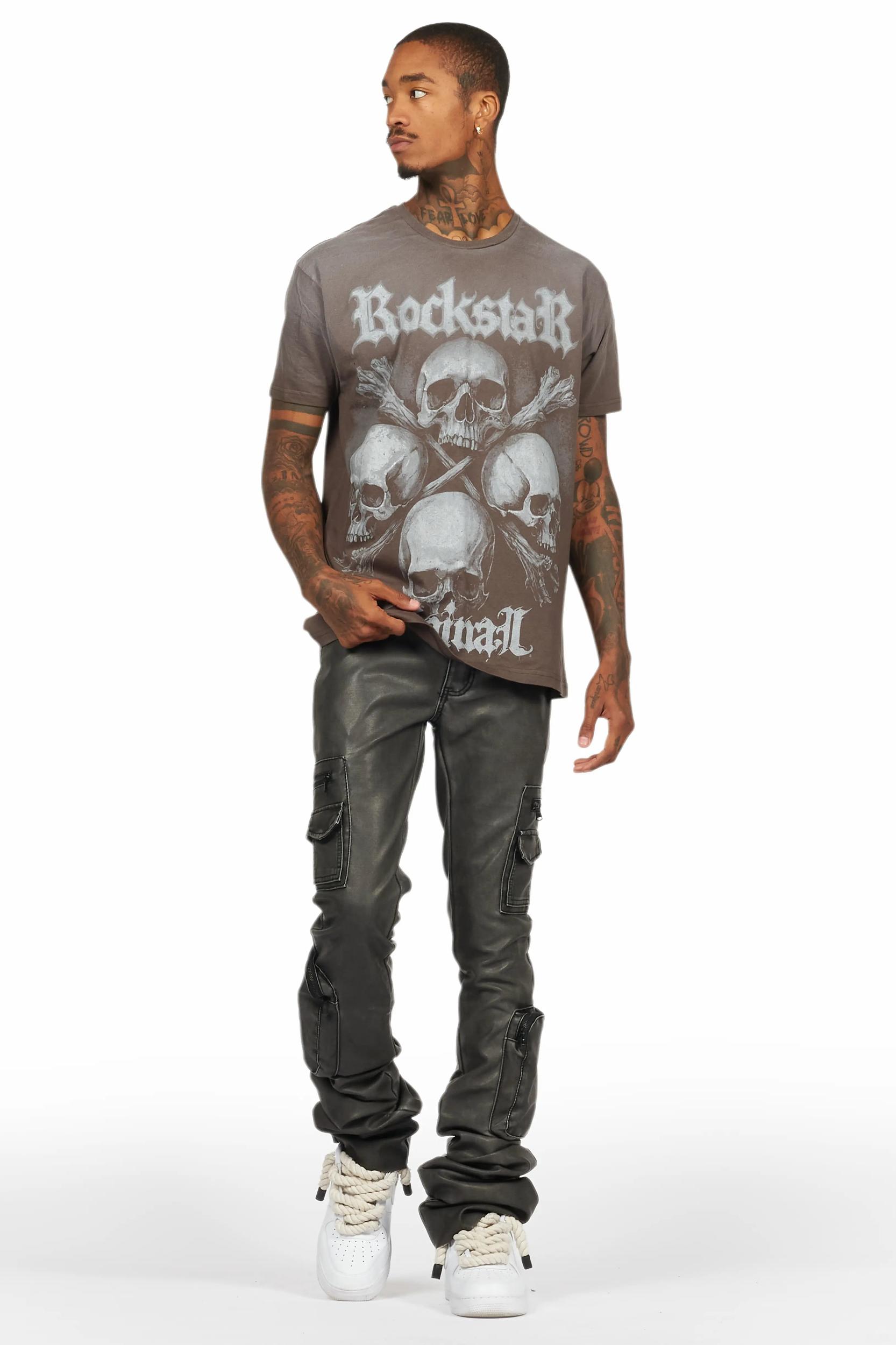 Sutton Distressed Black PU Super Stacked Flare Jean Male Product Image