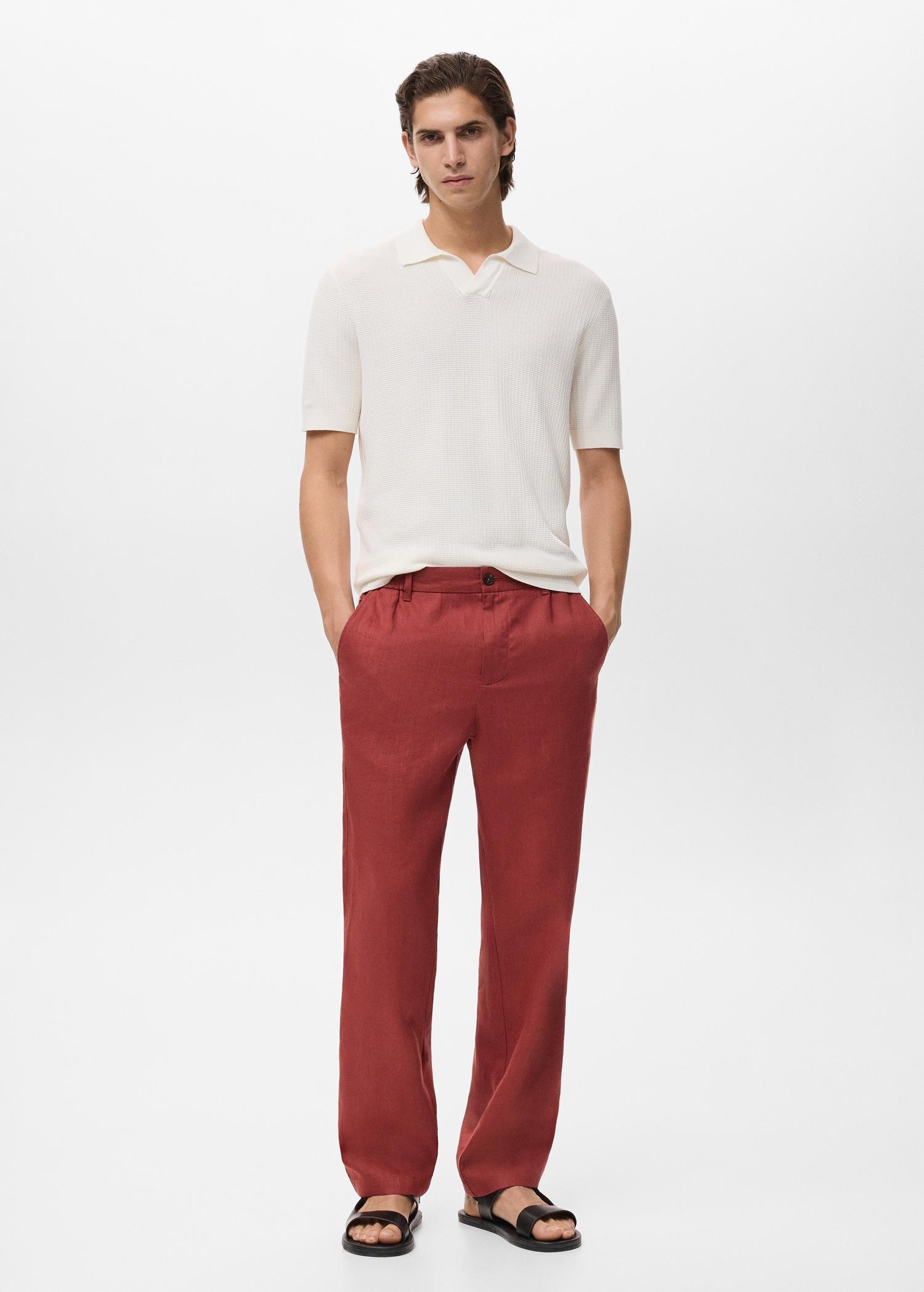 100% linen pants with elastic waistband - Men | MANGO USA Product Image