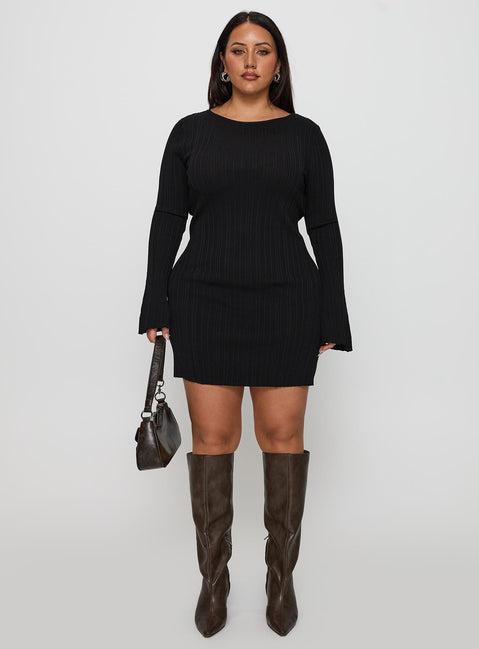 Mayok Long Sleeve Mini Dress Black Curve Product Image