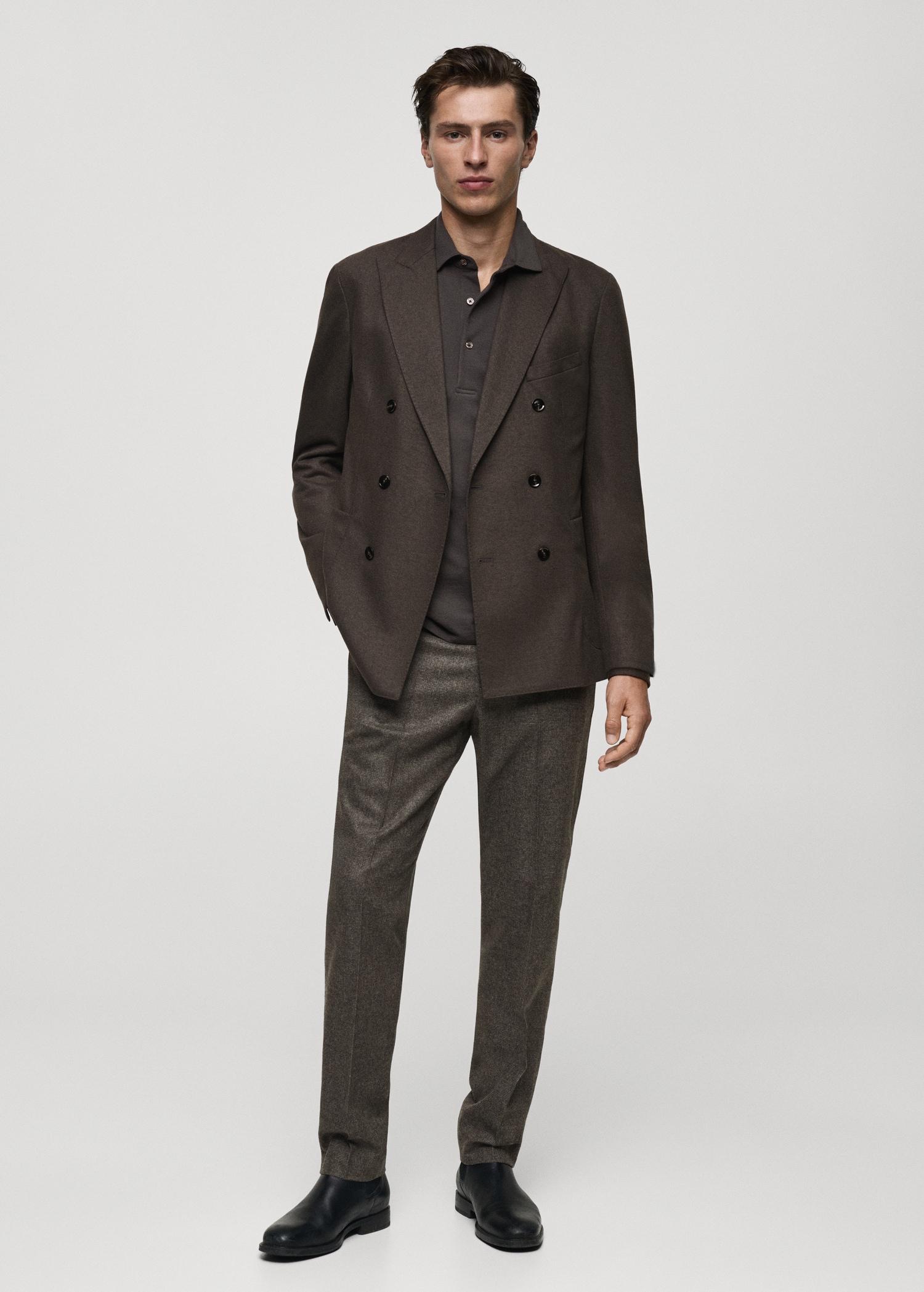 Flannel virgin wool double-breasted jacket - Men | MANGO USA Product Image