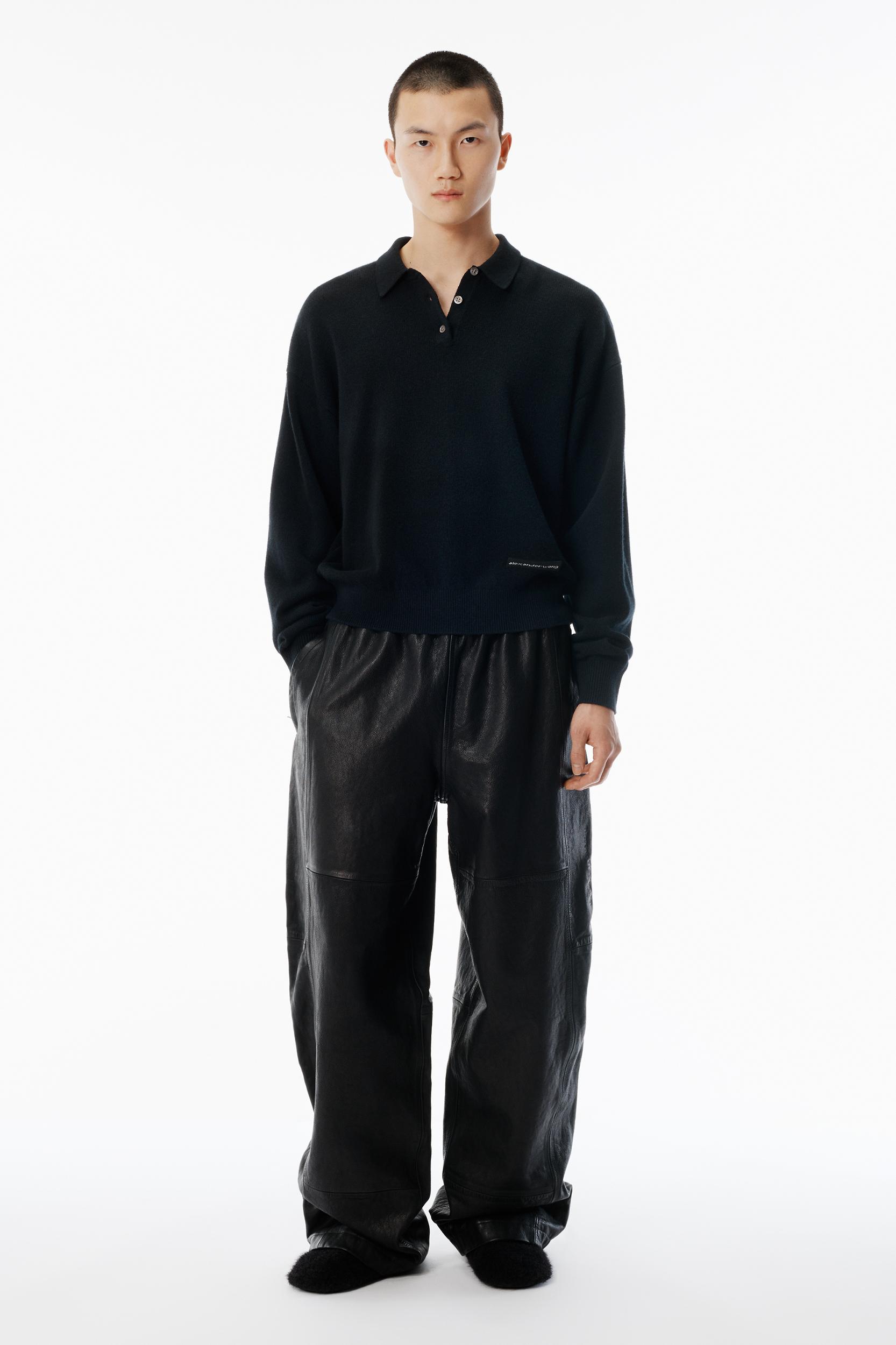 Black Wool-blend Henley Pullover Product Image