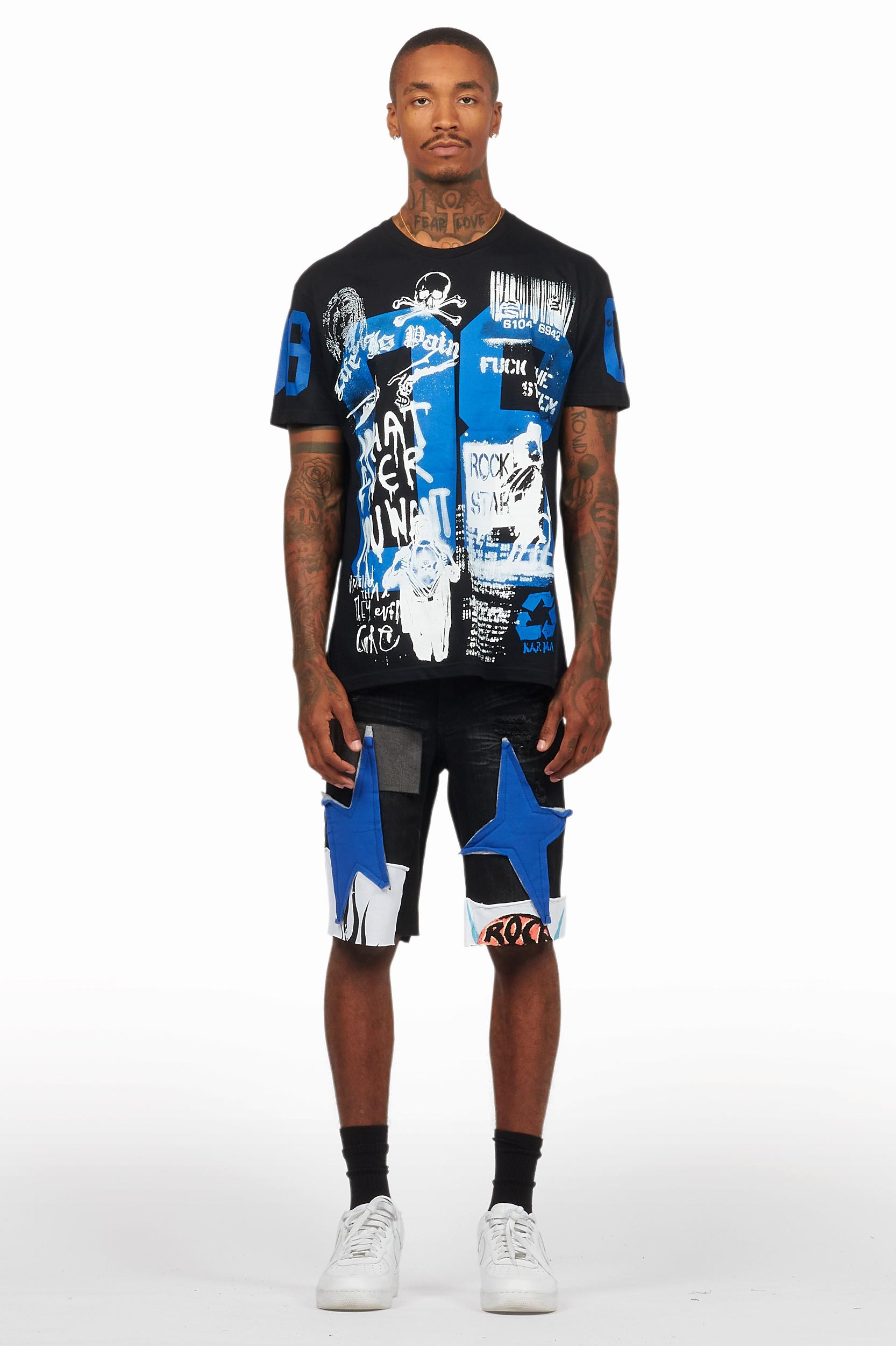 Grill Black/Blue T-Shirt/Denim Short Set Male Product Image