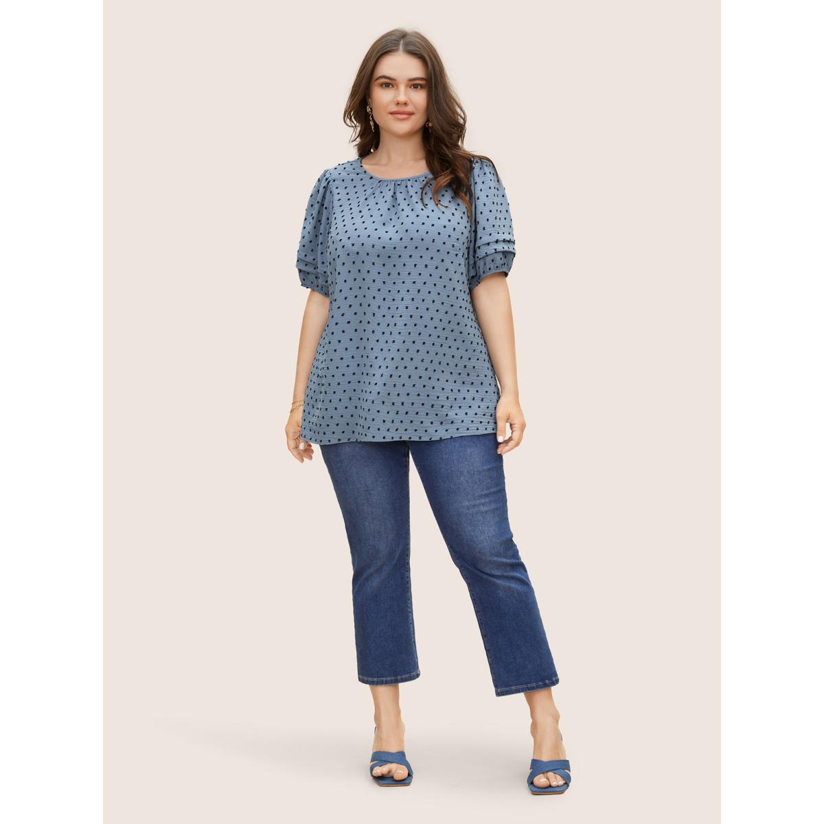 Plus Size Stone Textured Polka Dot Blouse Women Elegant Short sleeve Round Neck Everyday Blouses BloomChic 18-20/2X Product Image