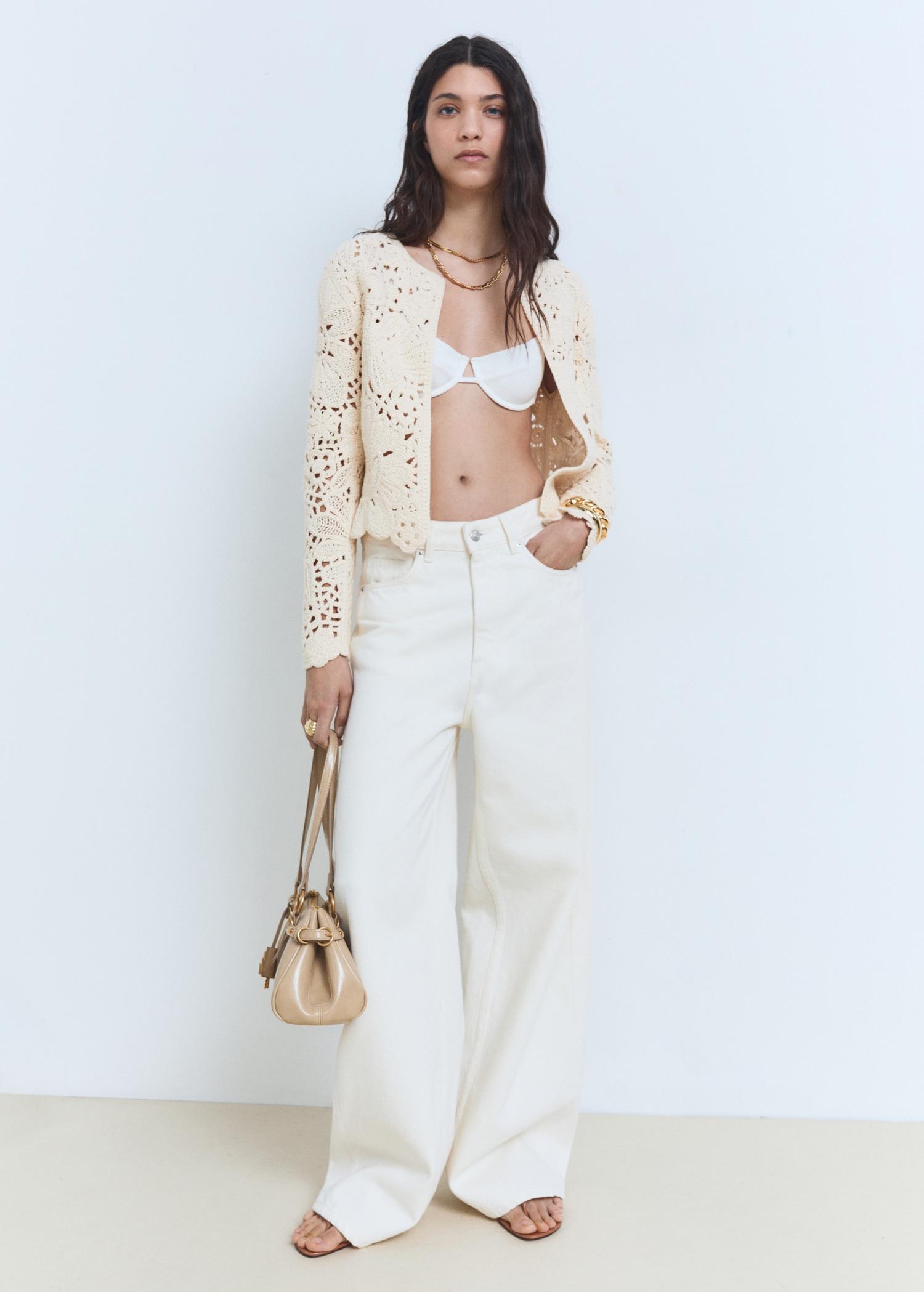 Openwork knitted jacket with scalloped hem - Women | MANGO USA Product Image