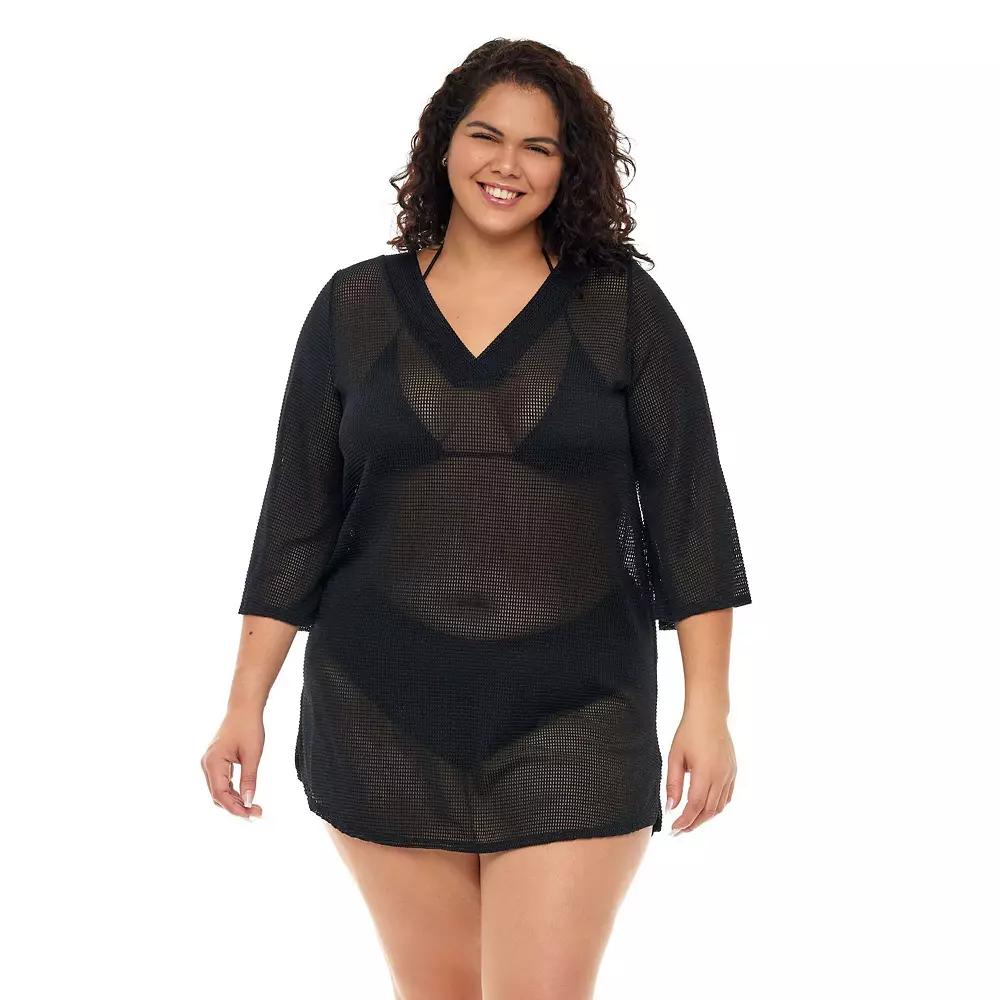 Plus Size Jordan Taylor Bell-Sleeve Sheer Swim Cover-Up Tunic, Women's, Size: 1XL, Black Product Image