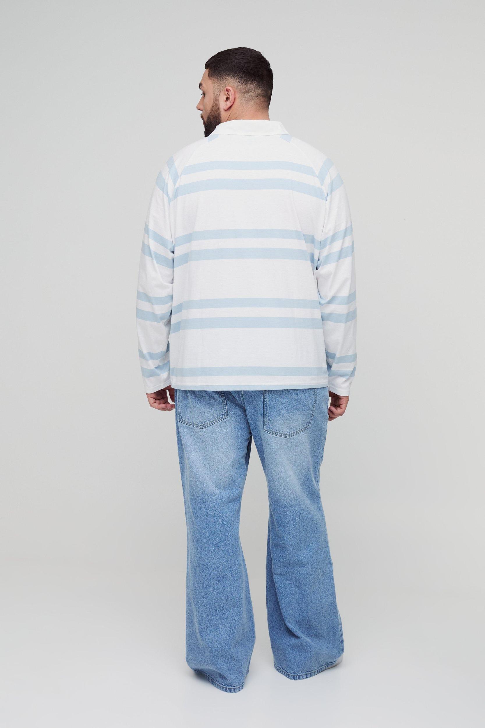 Plus Oversized Raglan Embroidered Rugby Shirt | boohooMAN USA Product Image