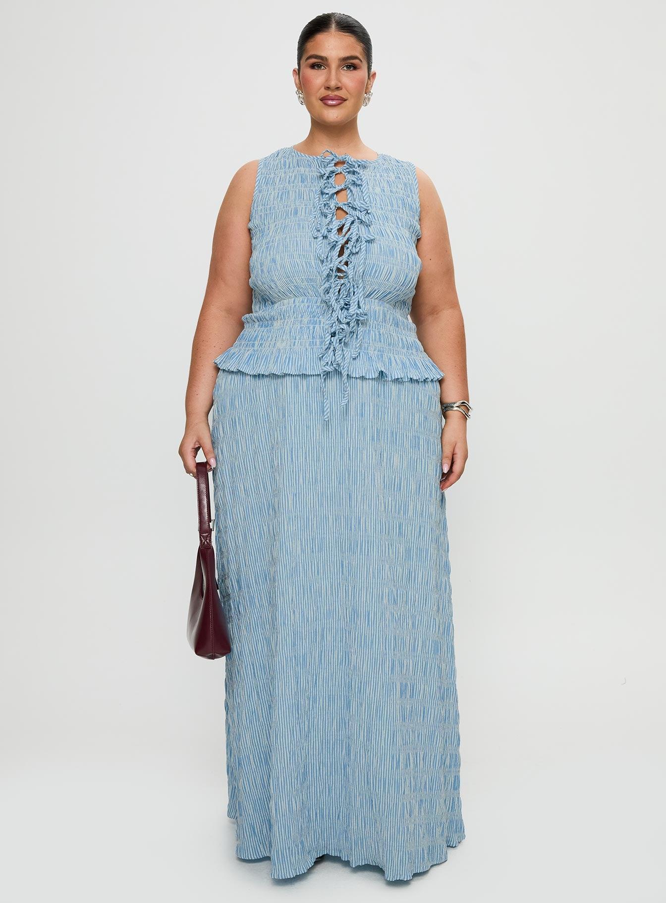 Songbird Shirred Maxi Dress Blue Curve Product Image