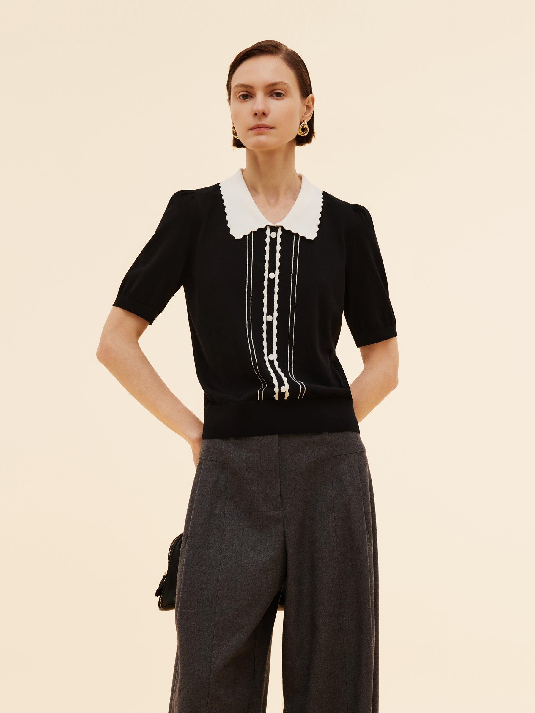 Tencel Blend Color Block Women Knit Top Product Image