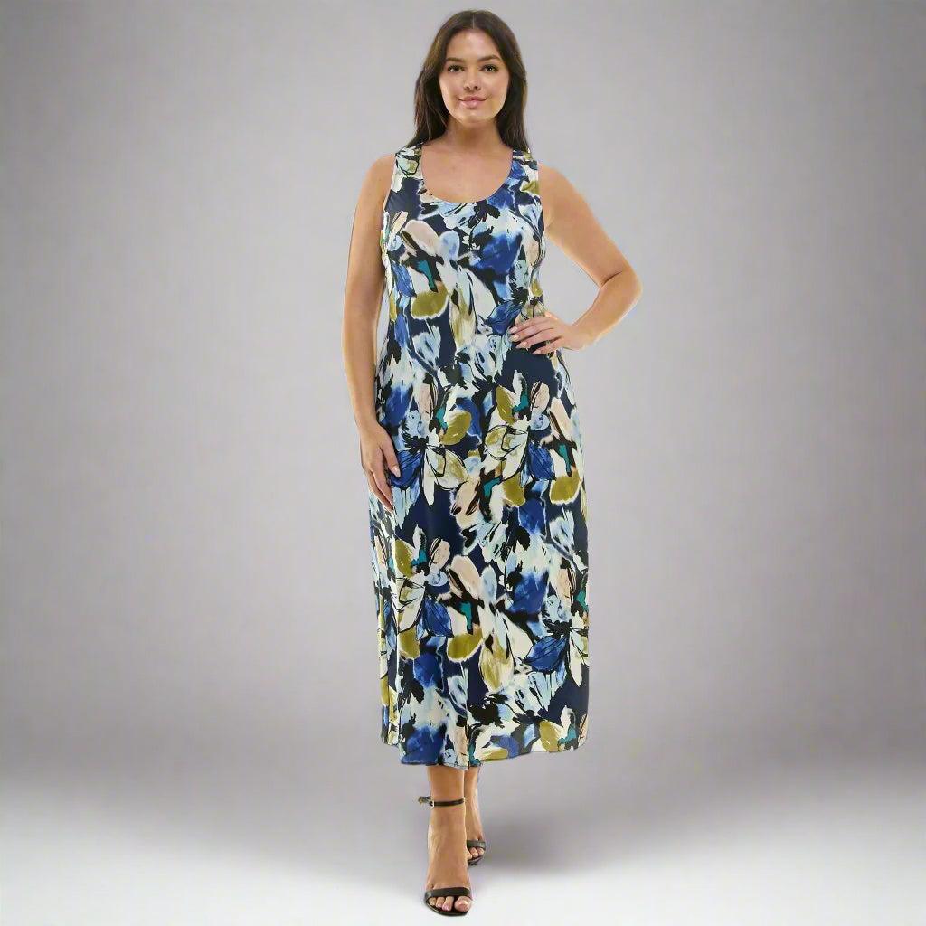 Navy Floral Sleeveless Midi Dress - Plus Product Image