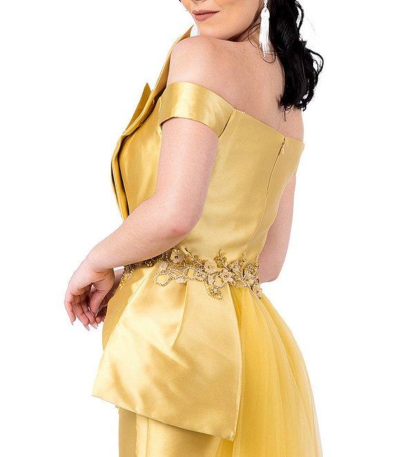 Terani Couture Off-the-Shoulder Tulle Overlay Skirt Mermaid Gown Product Image