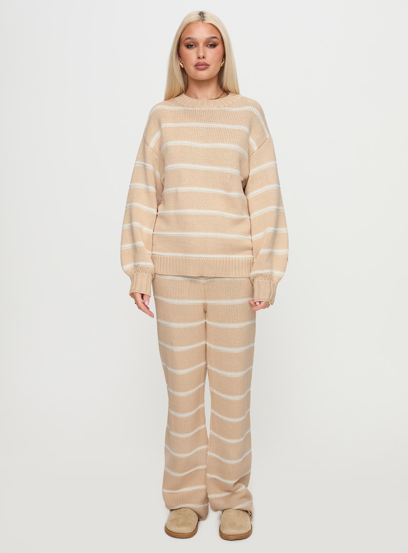 Read Your Mind Knit Sweater Cream Stripe Product Image