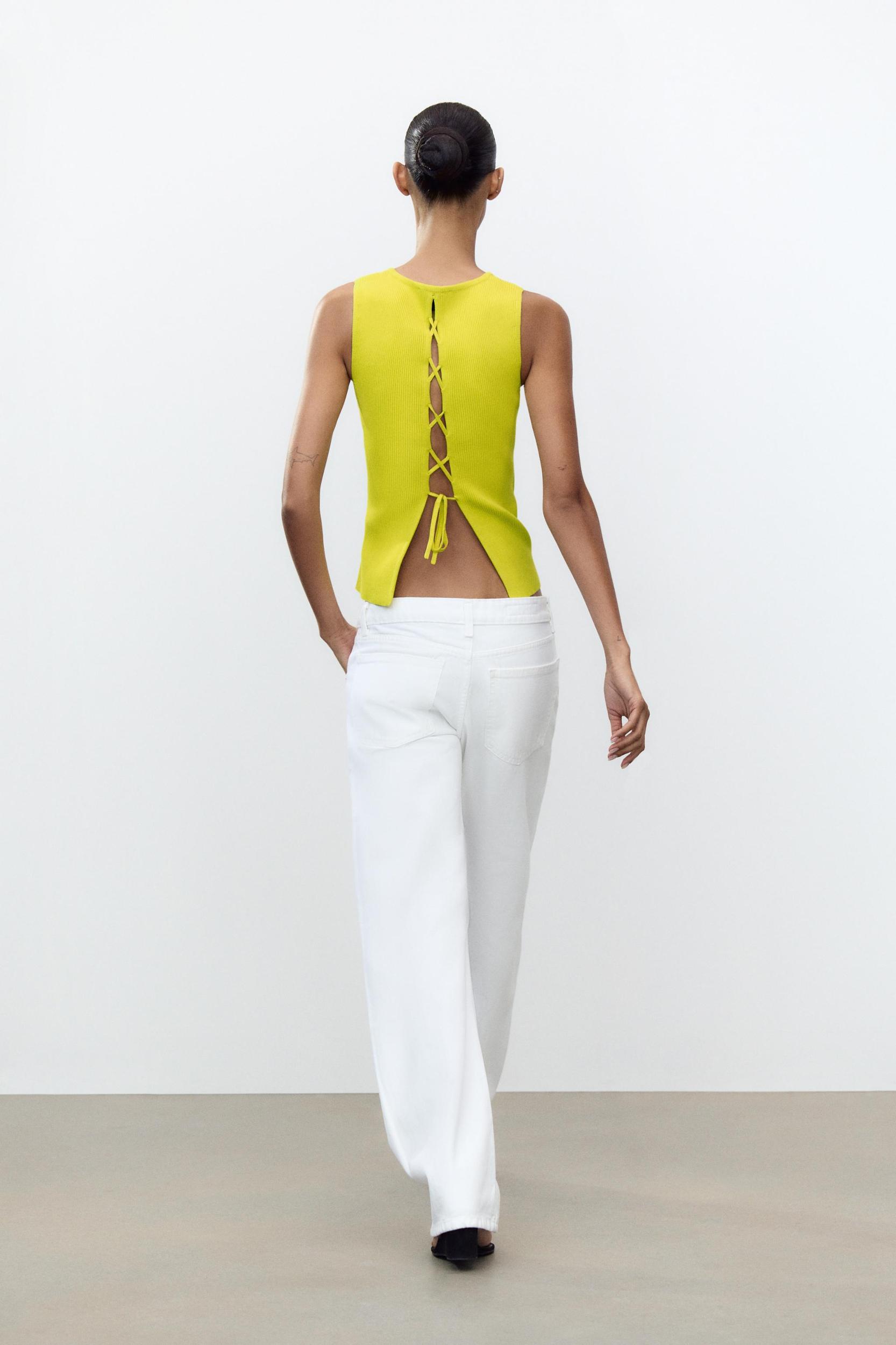 RIBBED KNIT TOP WITH LACED-UP BACK Product Image