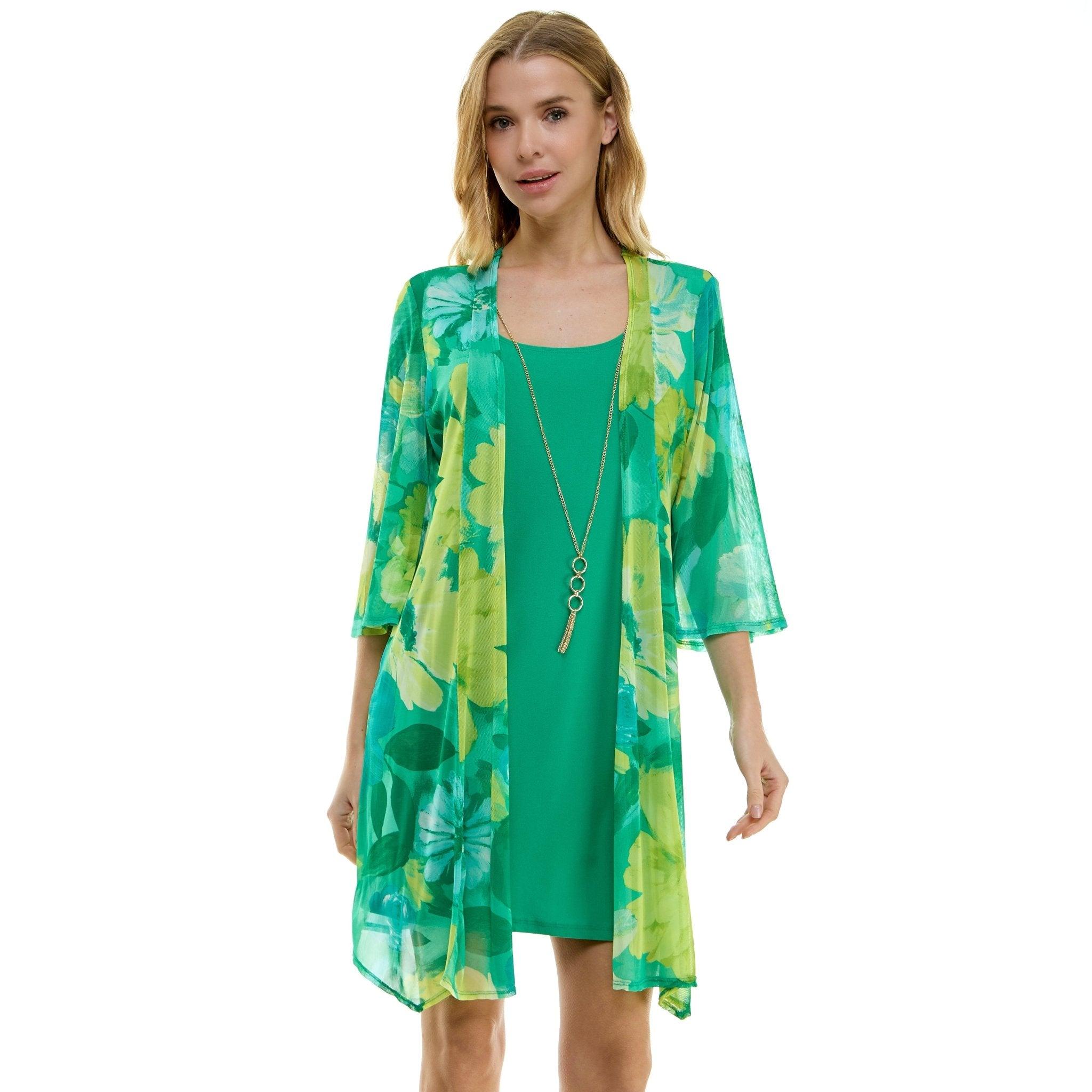 Sara Michelle Green Floral 3/4 2Fer Tank Dress W/ Necklace Product Image