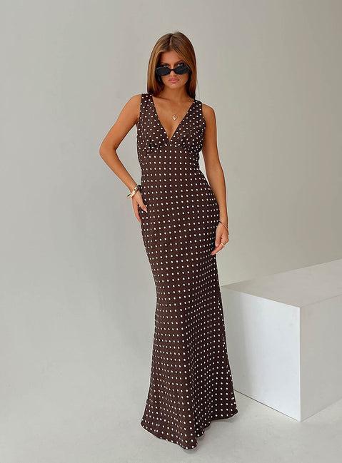 Nellie Maxi Dress Brown Polka Dot Product Image