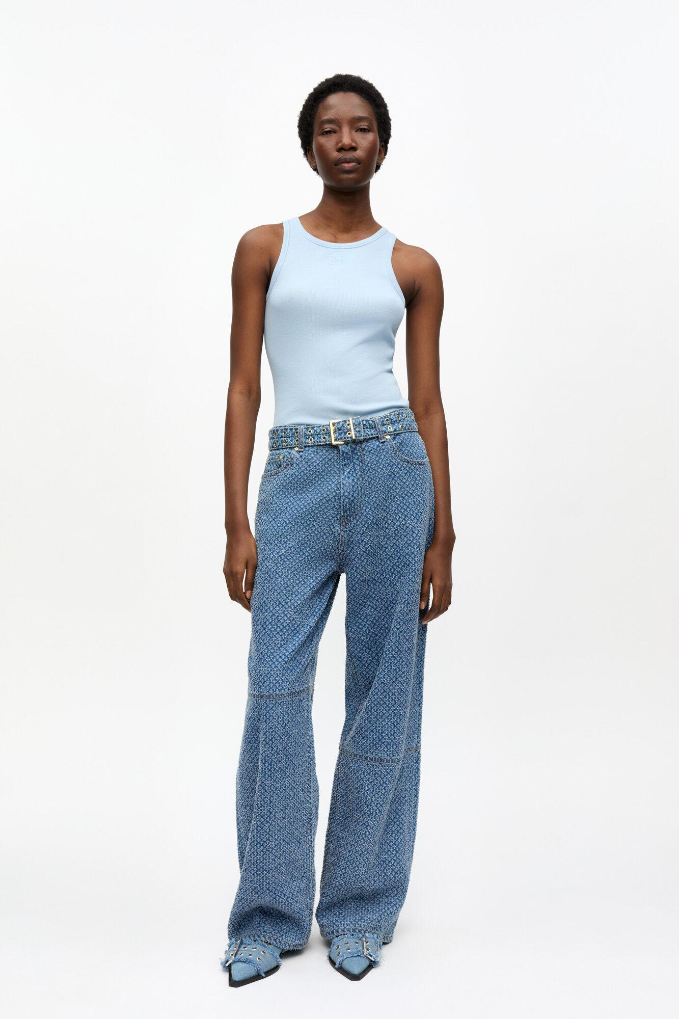 Blue Textured Izey Jeans Product Image