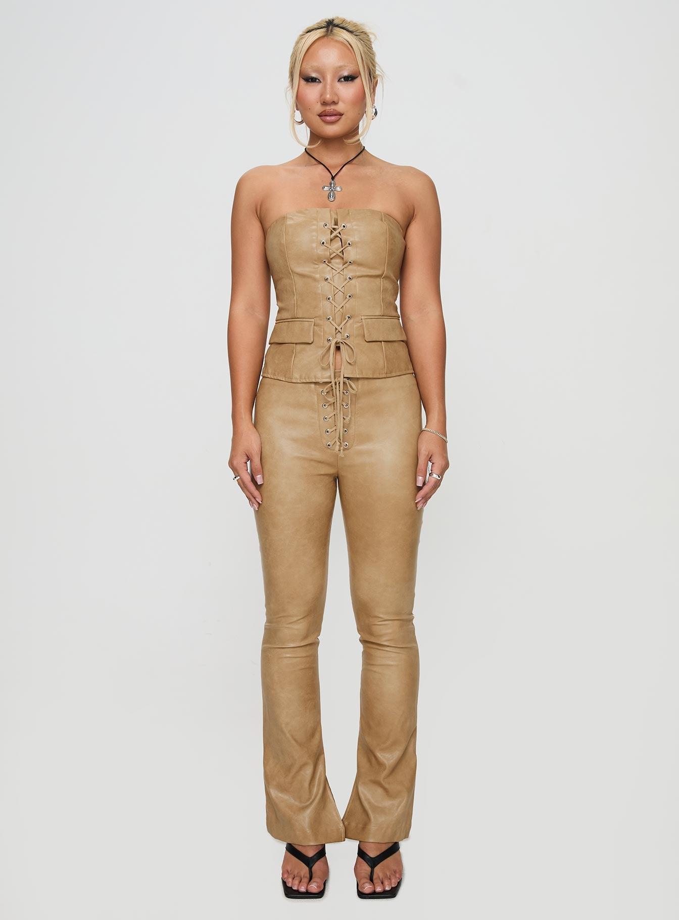 Stagecoach Lace Up Pants Brown Product Image