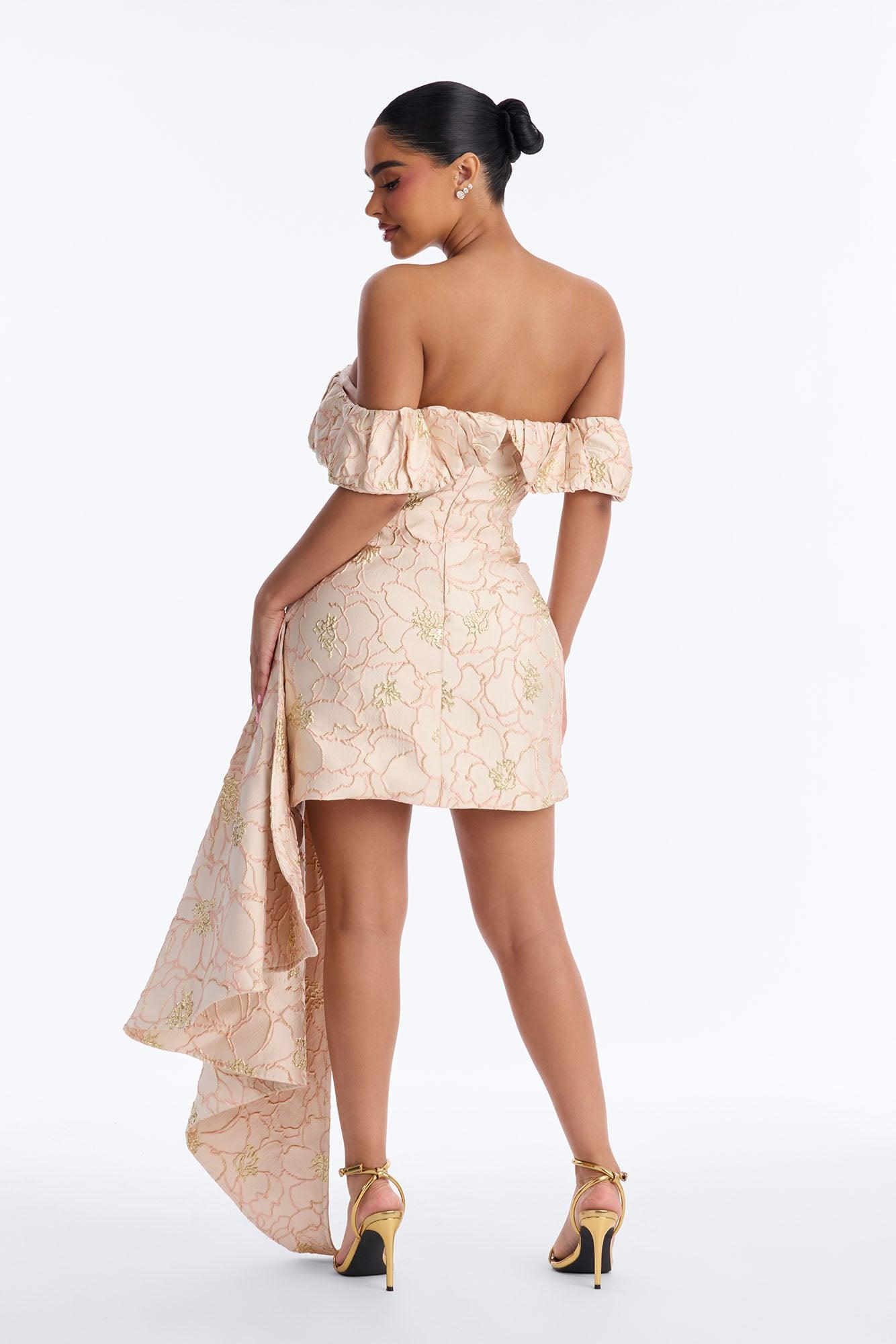 Rosalina Ruffle Sleeve Jacquard Mini Dress - Light Pink Female Product Image