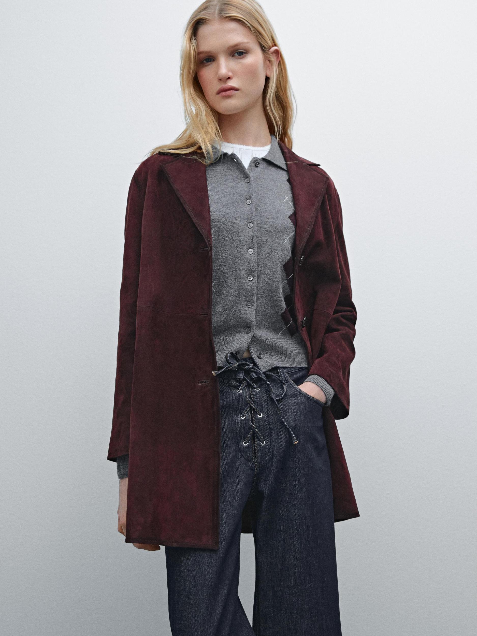 Medium suede leather coat Product Image