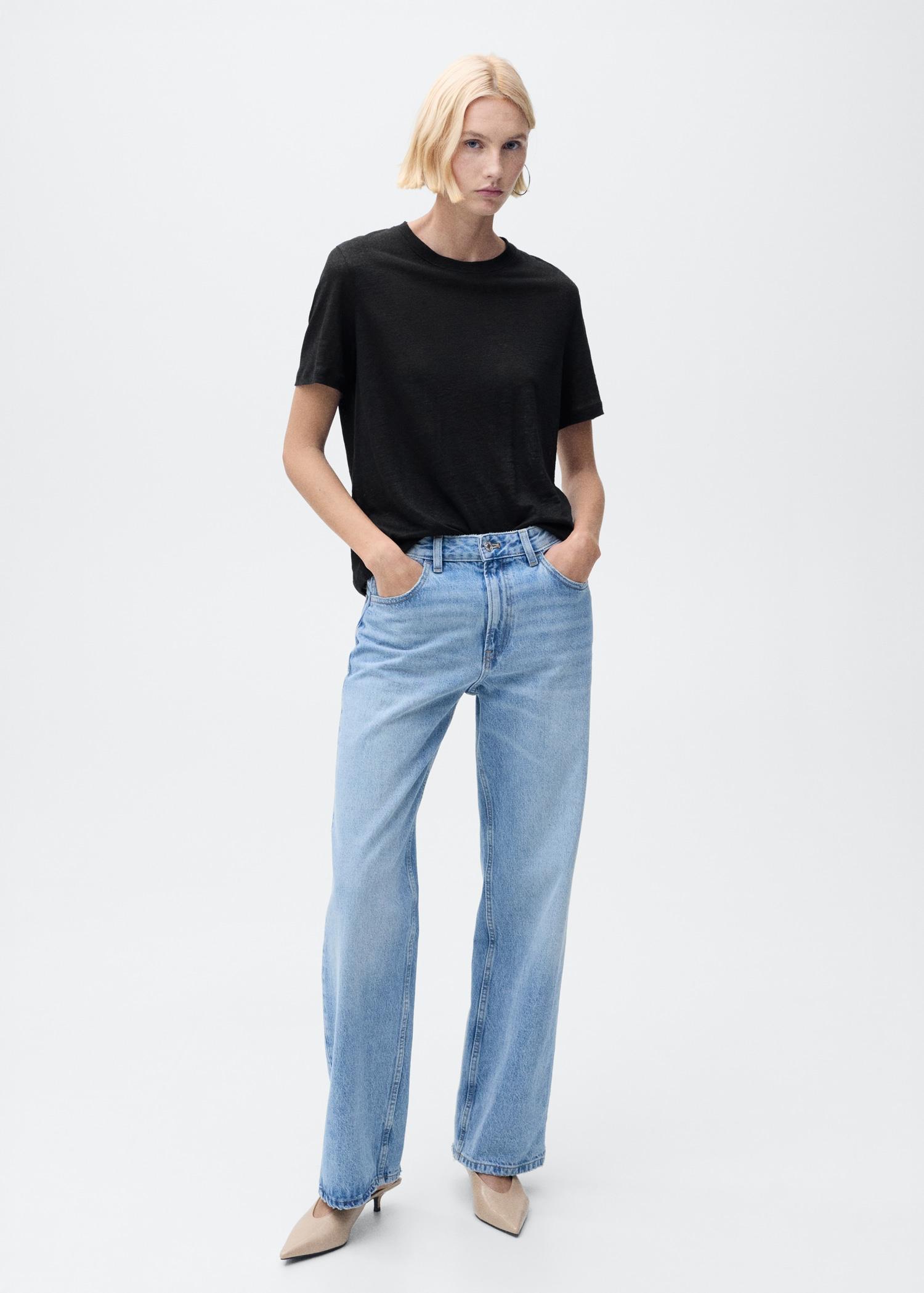 Short-sleeved linen t-shirt - Women | MANGO USA Product Image