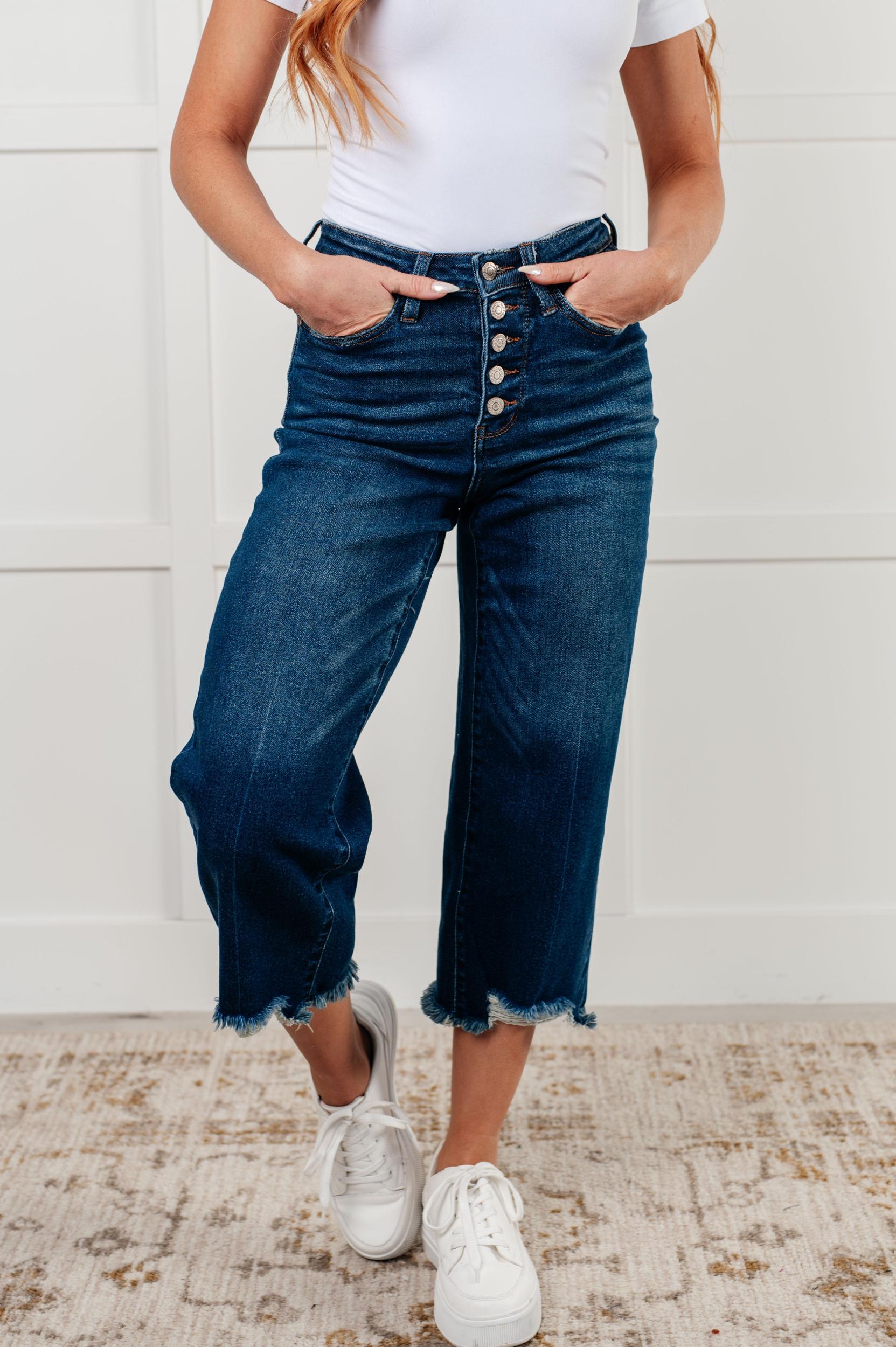 Janice High Rise Button Fly Wide Leg Crop Jeans (Online Exclusive) Product Image