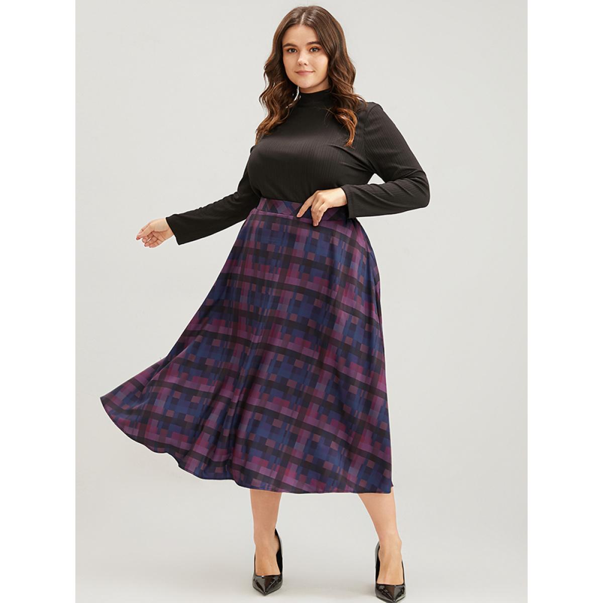 Plus Size Plaid Contrast Elastic Waist Pocket Skirt Women Multicolor Elegant Elastic Waist Loose No stretch Pocket Dailywear Skirts BloomChic 30/6X Product Image