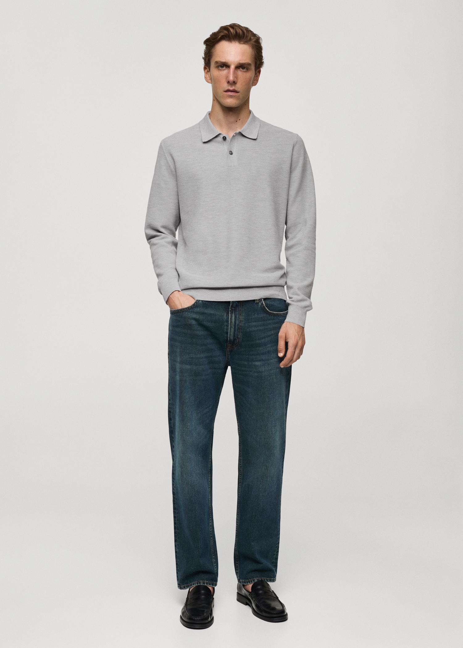 Knitted structured polo sweater - Men | MANGO USA Product Image