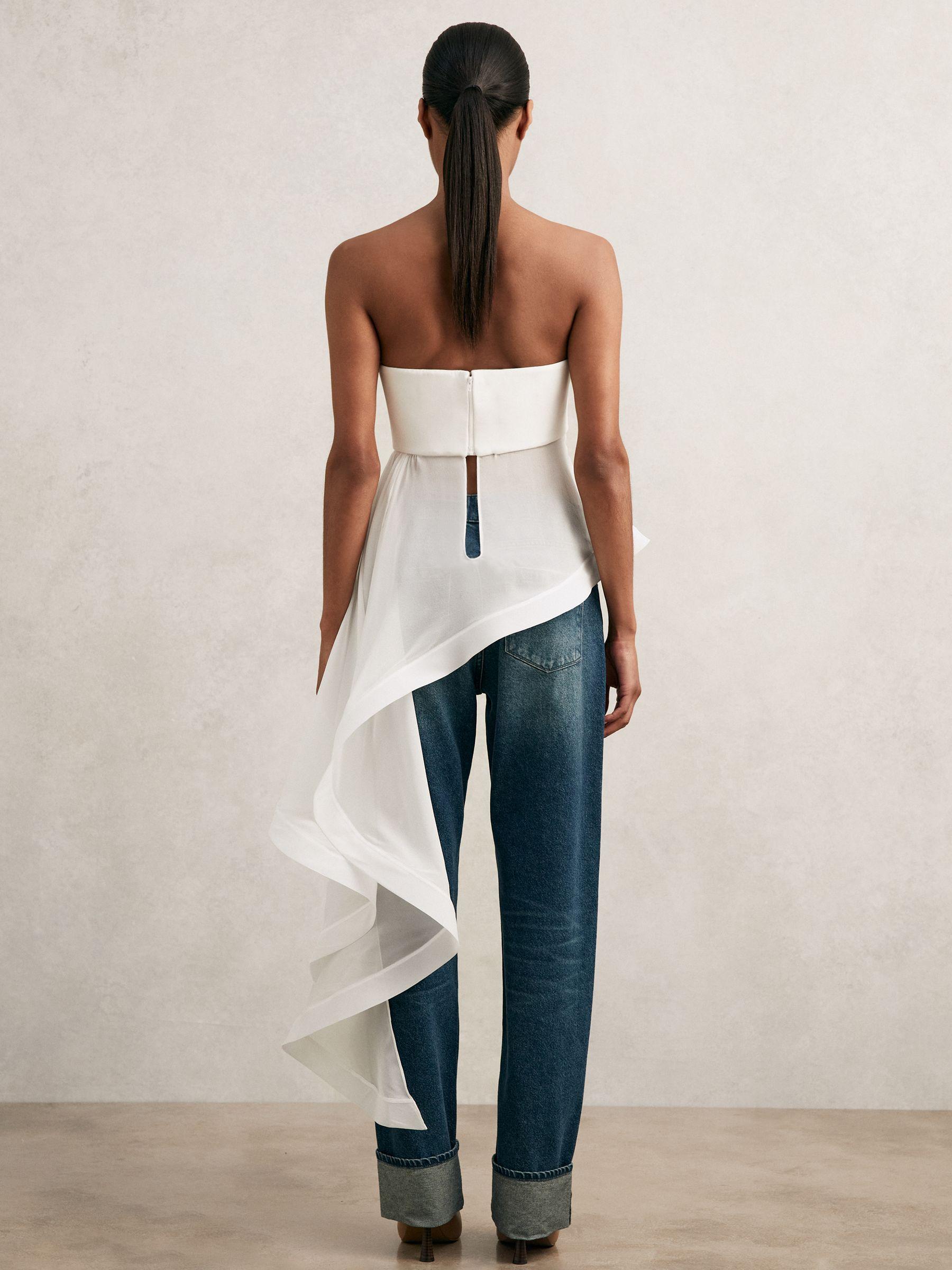 Silk Asymmetric-Ruffle Bandeau Top in Ivory Product Image