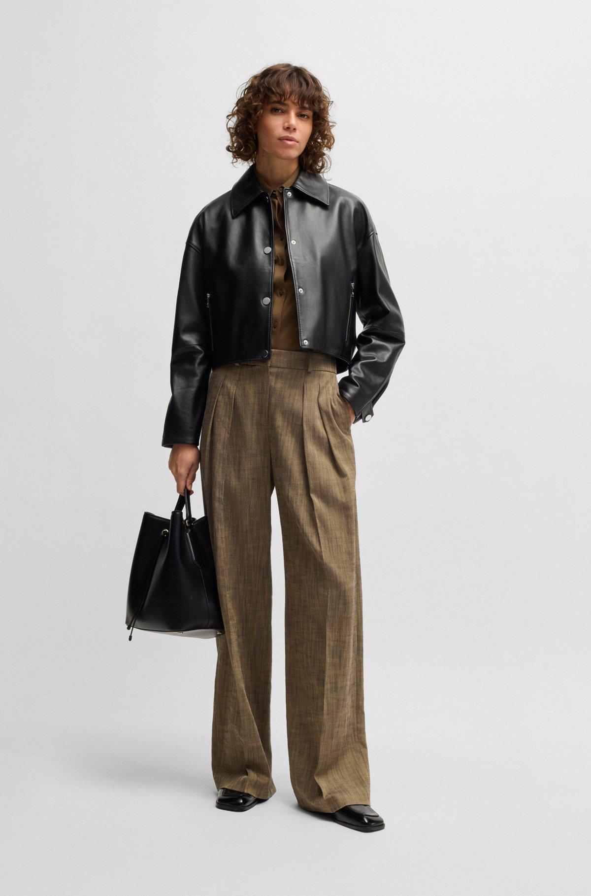 Leather jacket with covered press studs Product Image