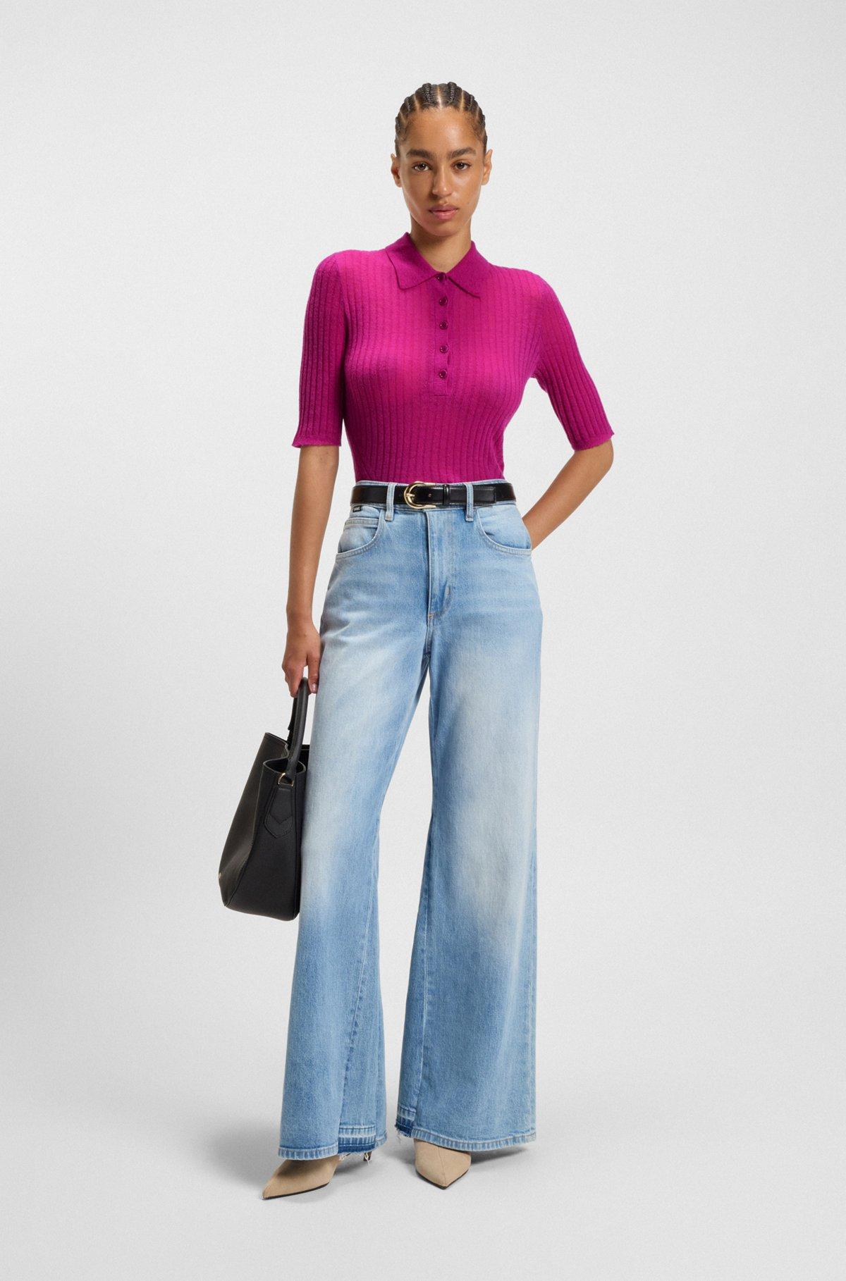 Ribbed knit polo in wool Product Image