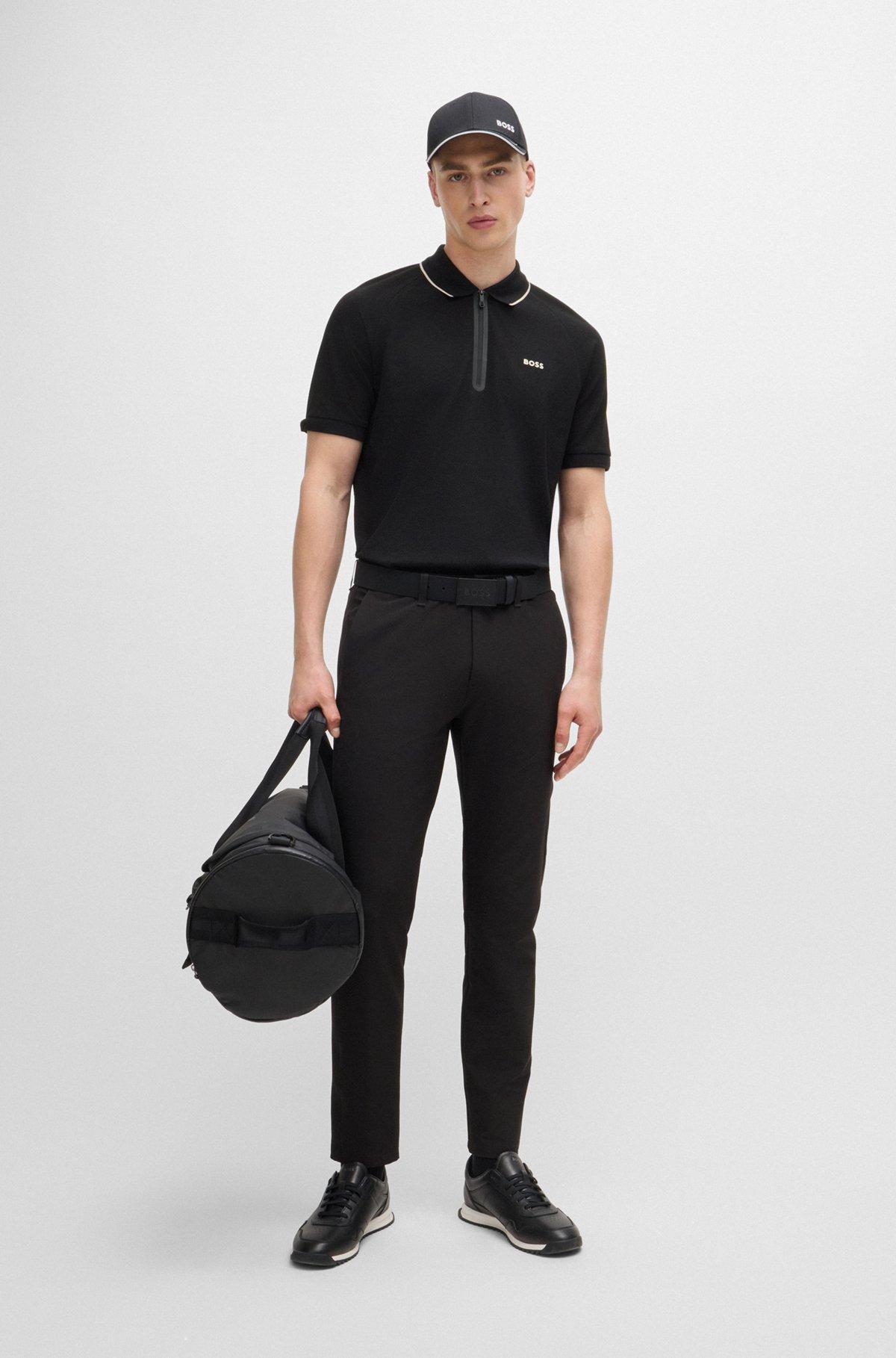 BOSS - Structured-cotton polo shirt with contrast logo - Black Product Image