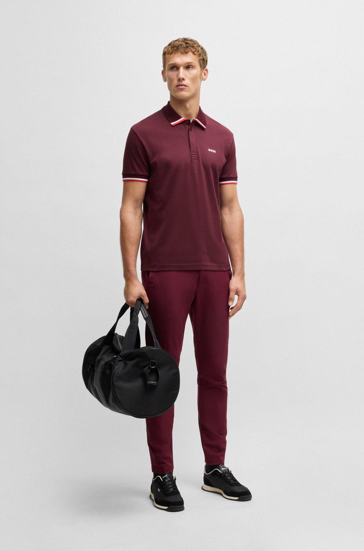 Paddy knit polo shirt in cotton with striped trims Product Image