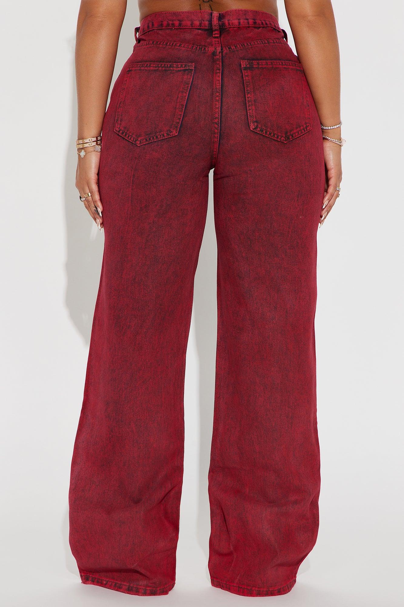 Red Hot Coated Wide Leg Jeans - Red Product Image