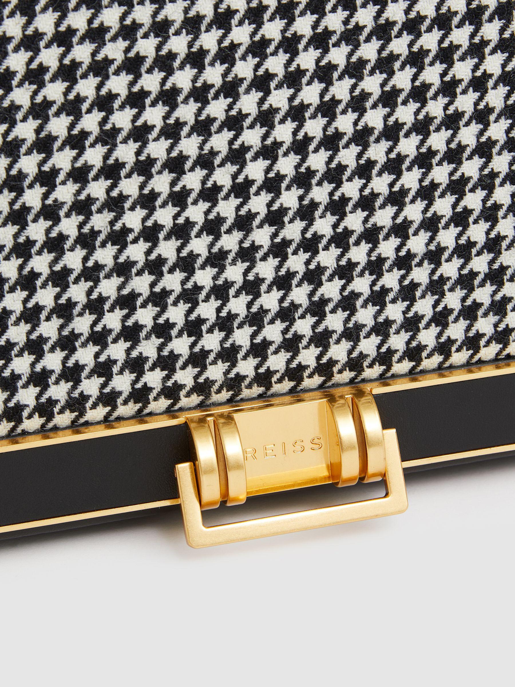 Leather and Dogtooth Wool Bag in Black Product Image