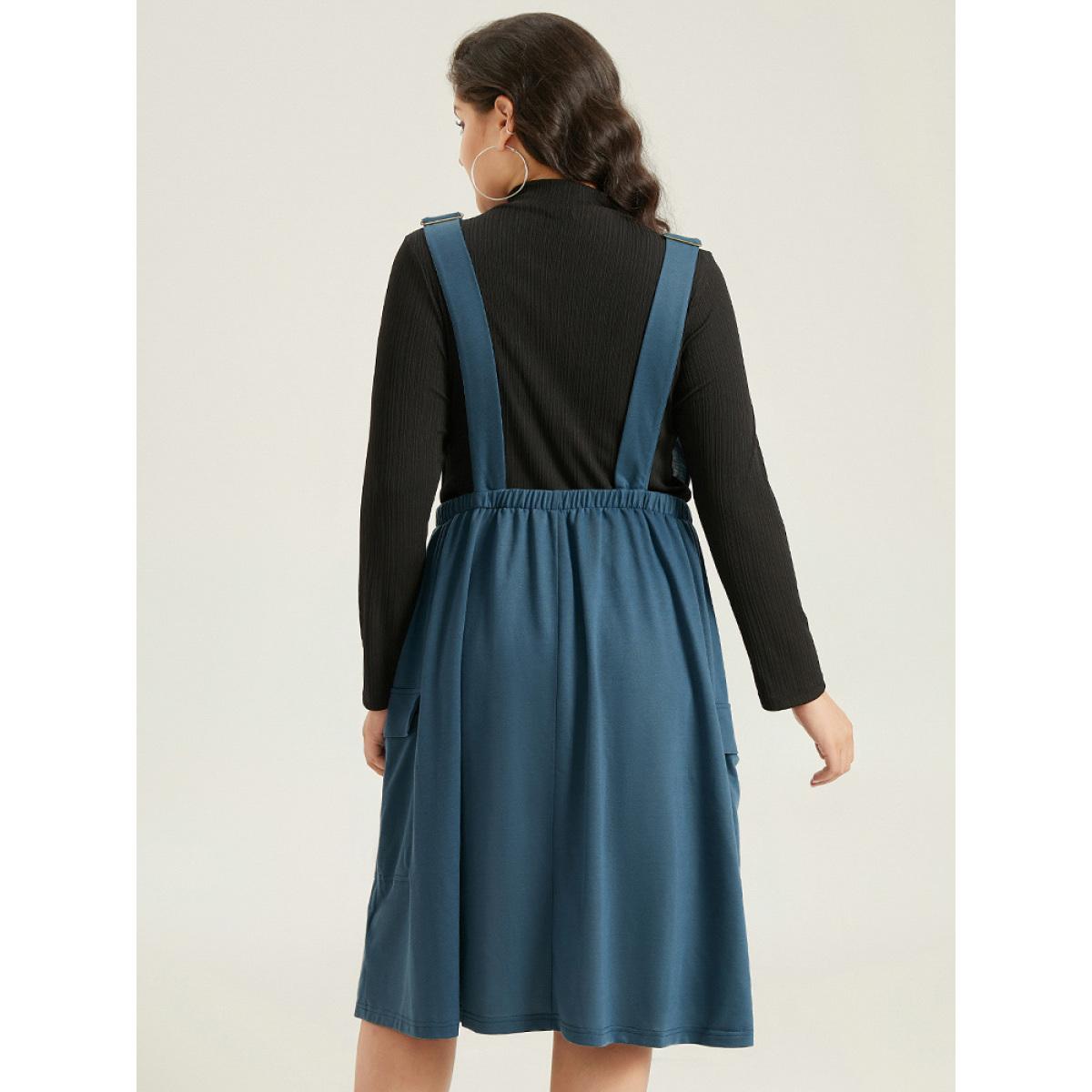 Plus Size Solid Adjustable Straps Elastic Waist Dress Indigo Women Casual Adjustable Straps Spaghetti Strap Sleeveless Curvy Midi Dress BloomChic 14-16/1X Product Image