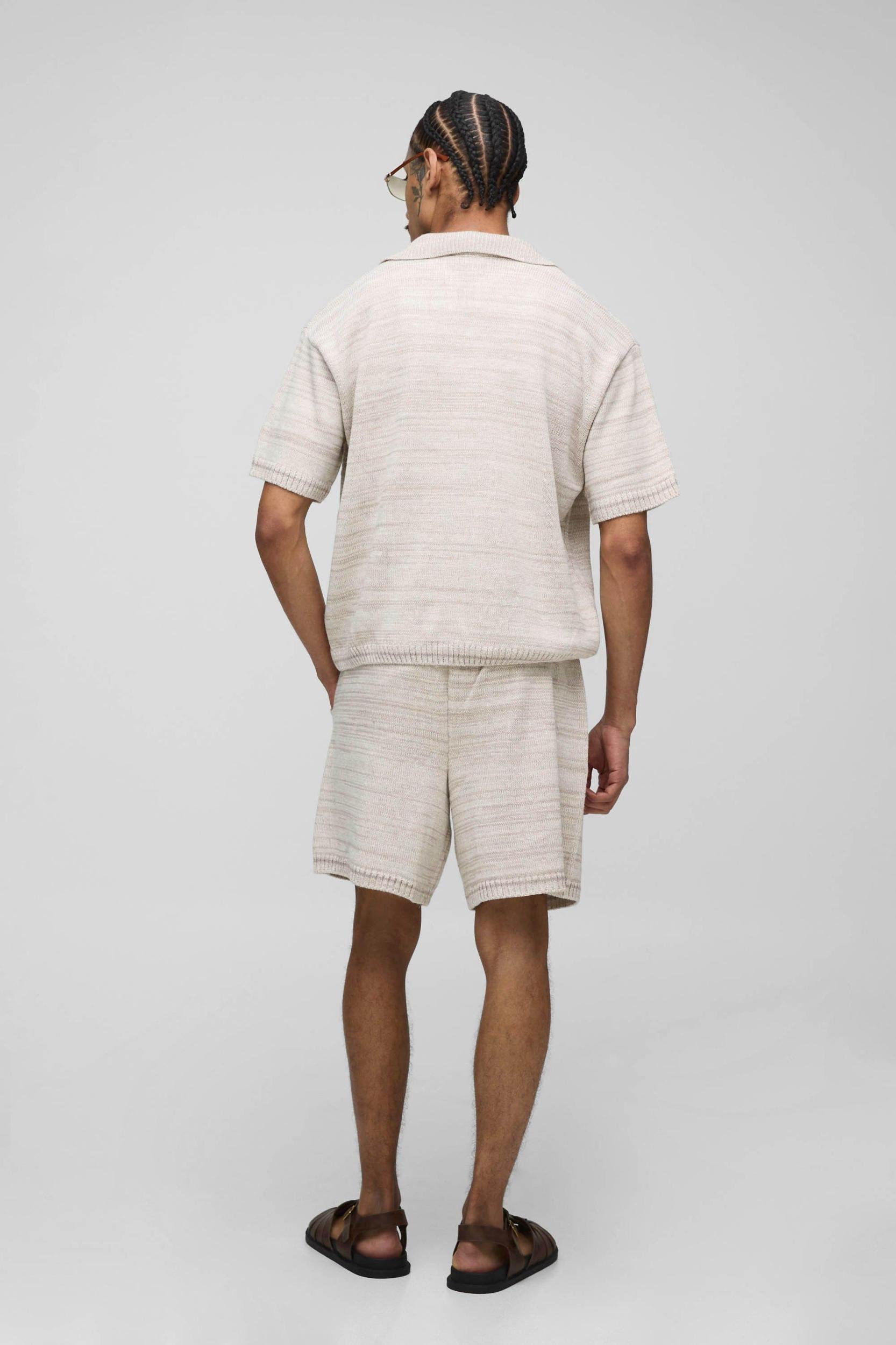 Oversized Boxy Knitted Marl Polo & Relaxed Short Set | boohooMAN USA Product Image