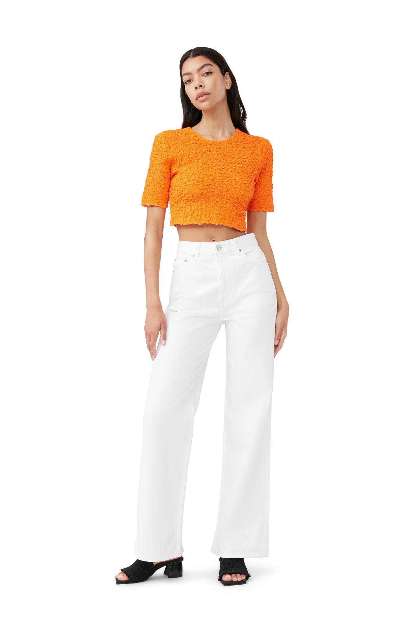 Orange Cotton Poplin Cropped Smock Top Product Image